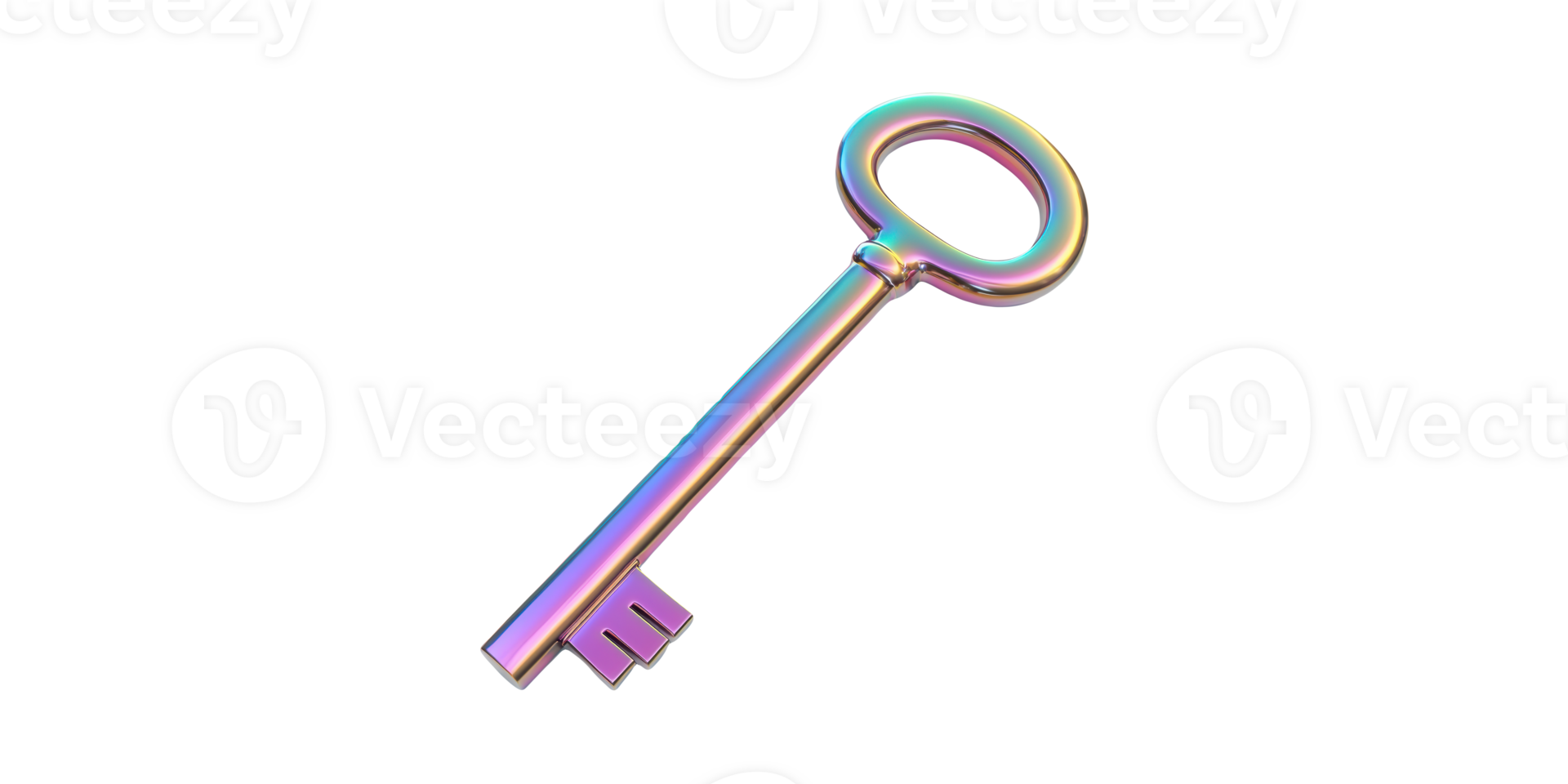 Colorful antique key with rainbow gradient finish set isolated on transparent background png