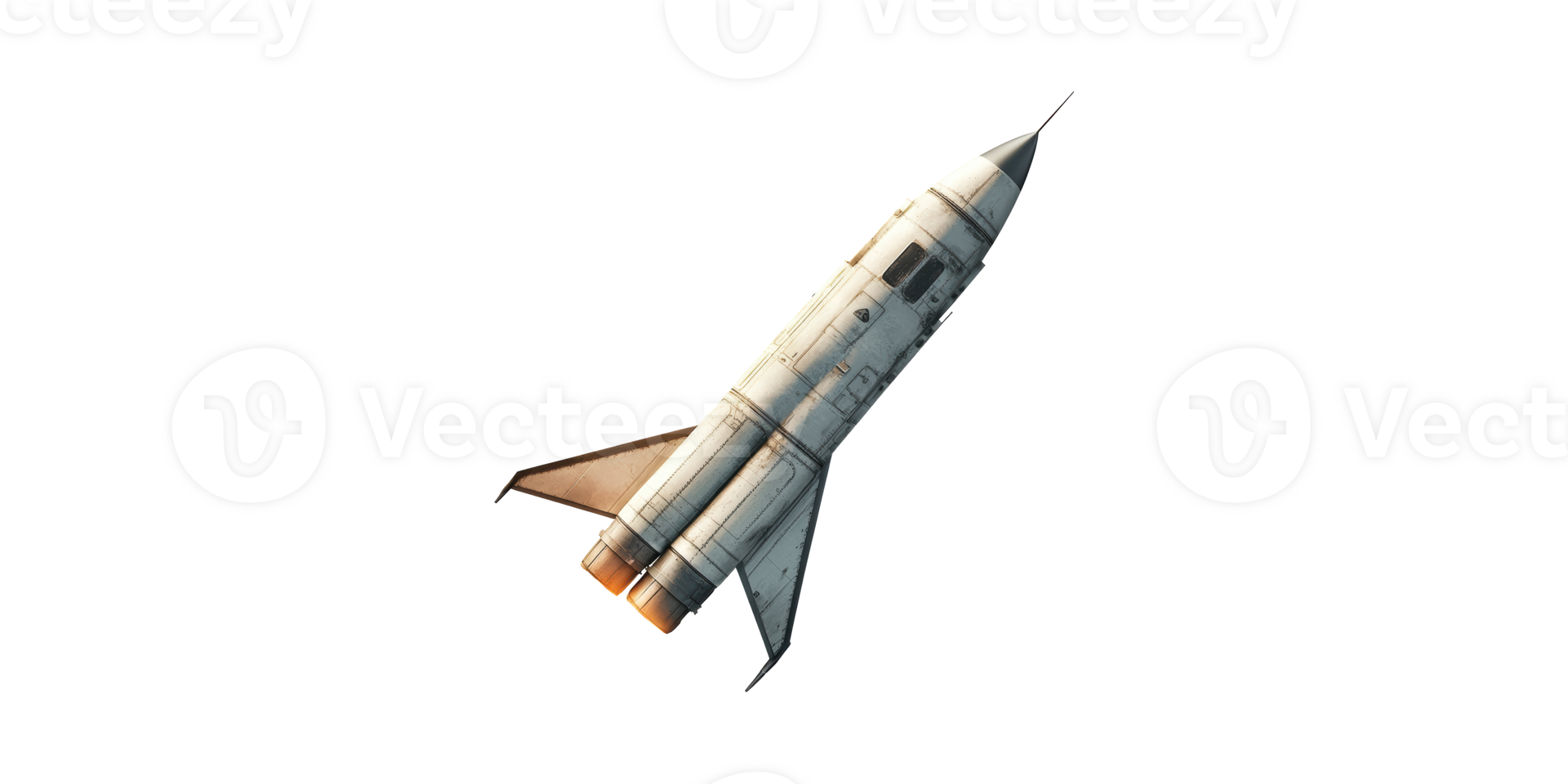 Futuristic space rocket with fin wings and engines isolated on transparent background png