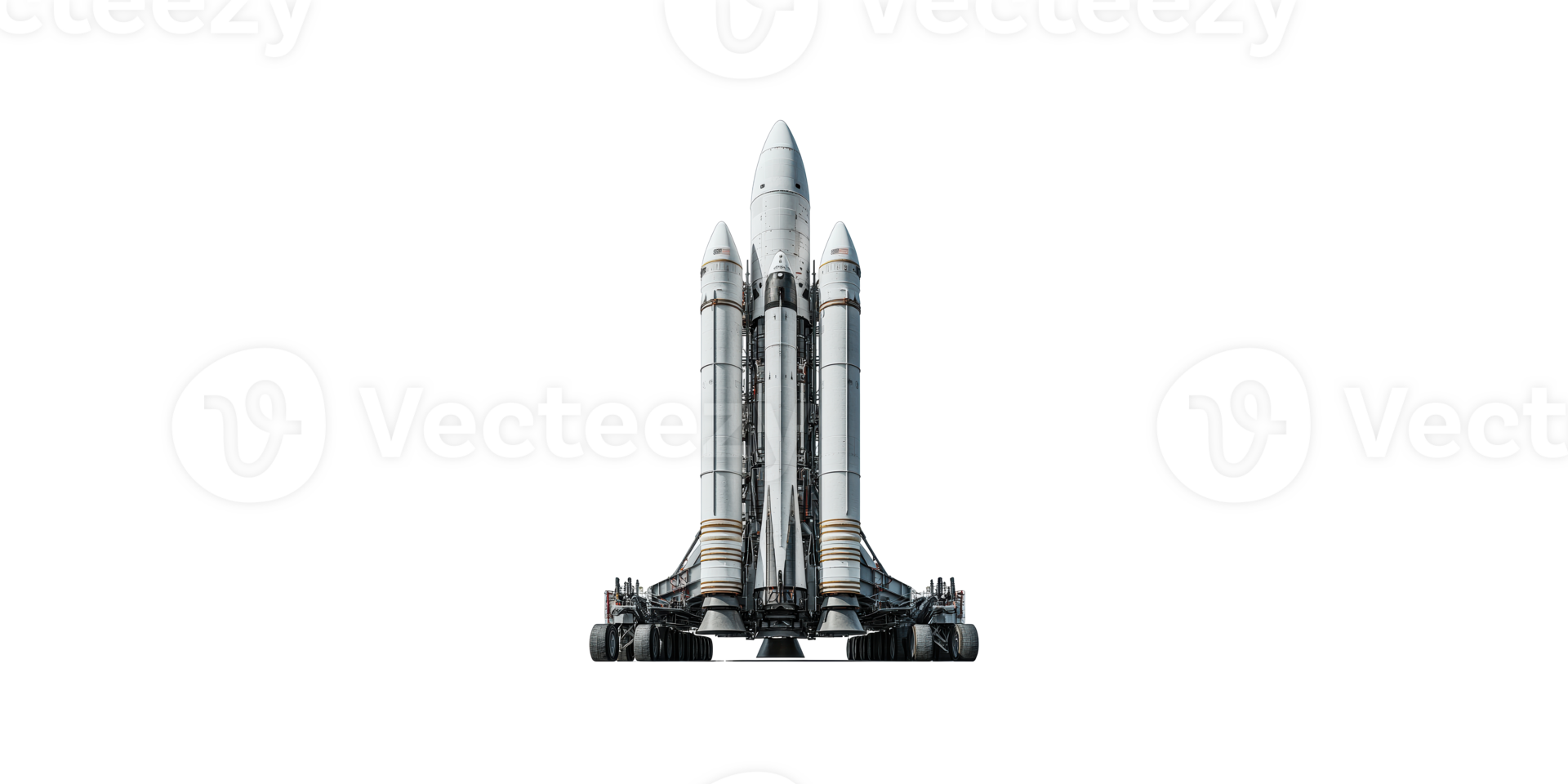 Space shuttle with rocket boosters and landing gear isolated on transparent background png