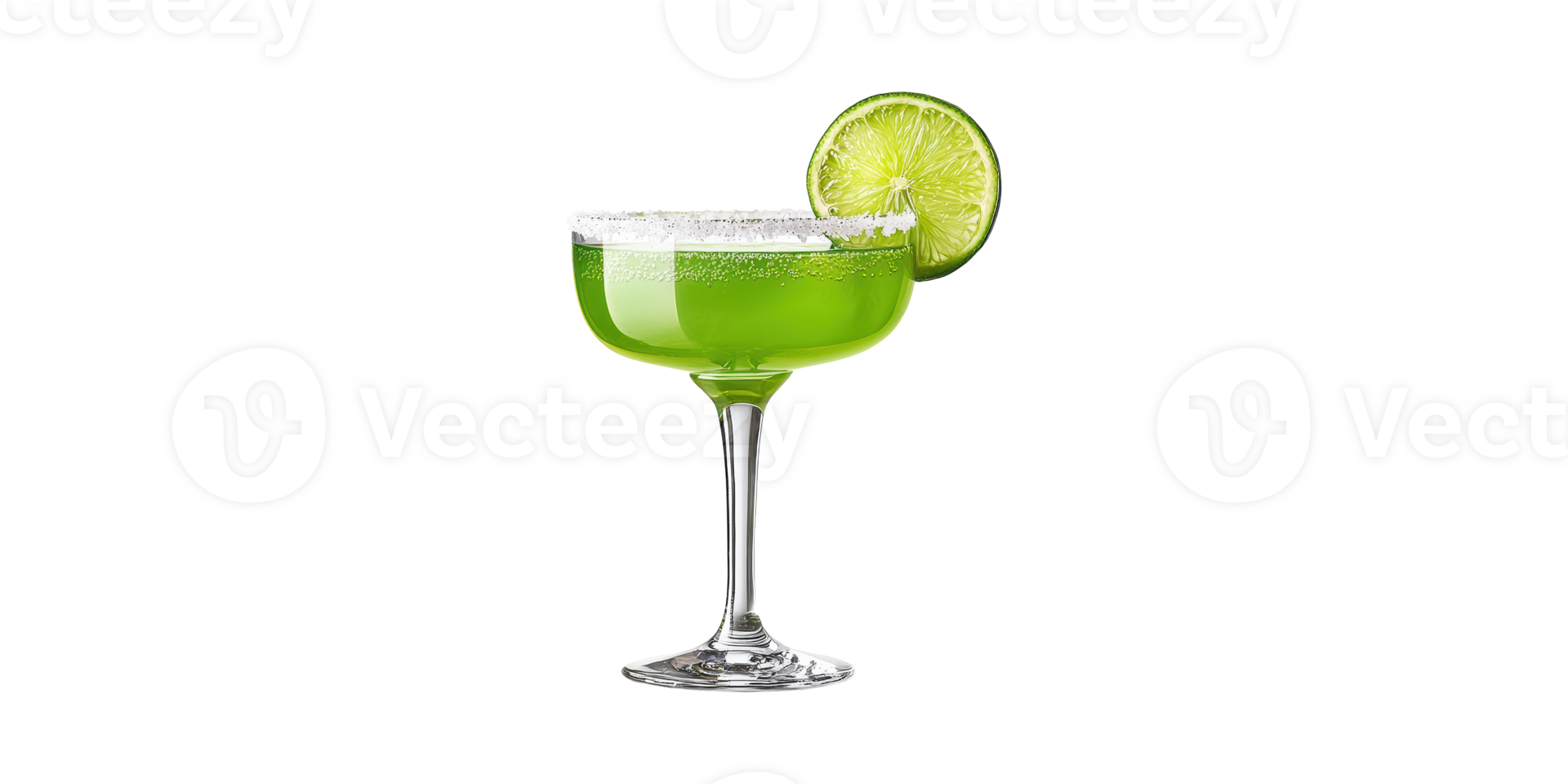 Green margarita cocktail with lime wedge in glass isolated on transparent background png
