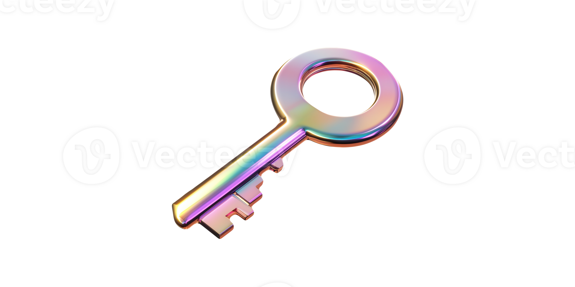 Metallic rainbow key with rounded handle isolated on transparent background png