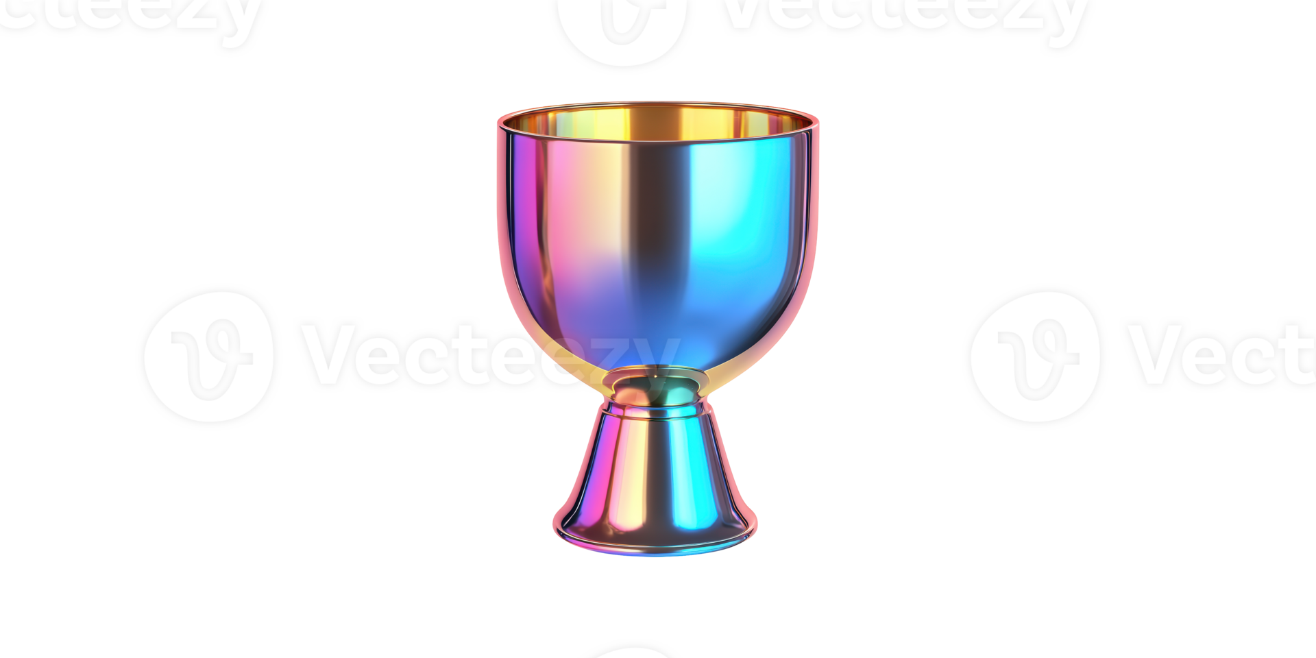 Colorful reflective trophy goblet with metallic finish set isolated on transparent background png