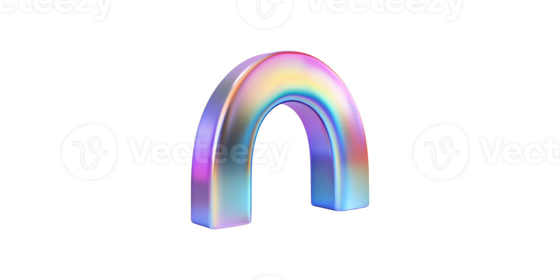 Colorful 3d rainbow arch in metallic gradient isolated on transparent background png
