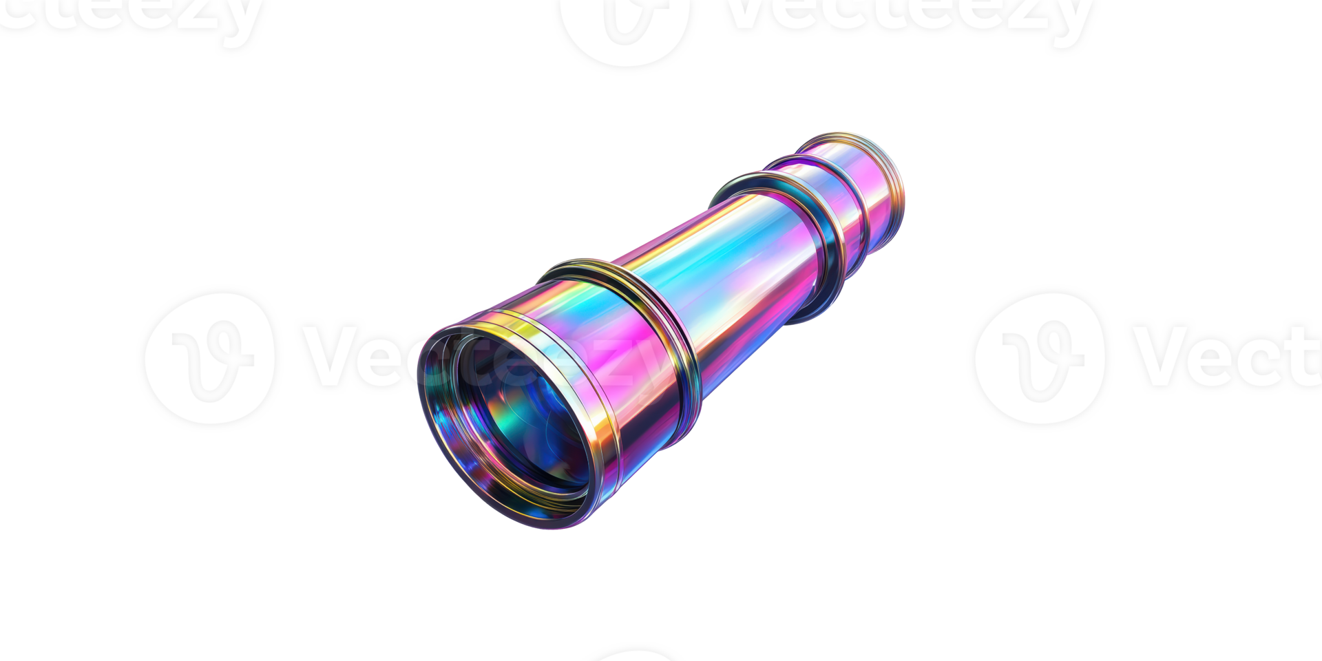 Colorful reflective telescope with metallic rings isolated on transparent background png