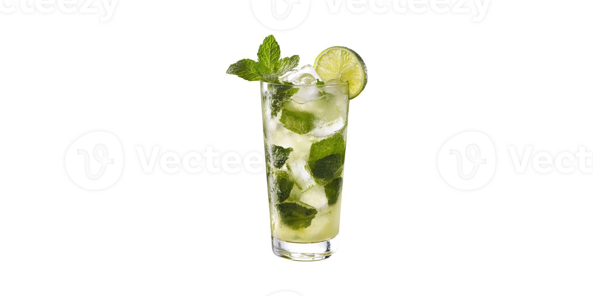 Refreshing mojito cocktail with lime and mint in glass isolated on transparent background png
