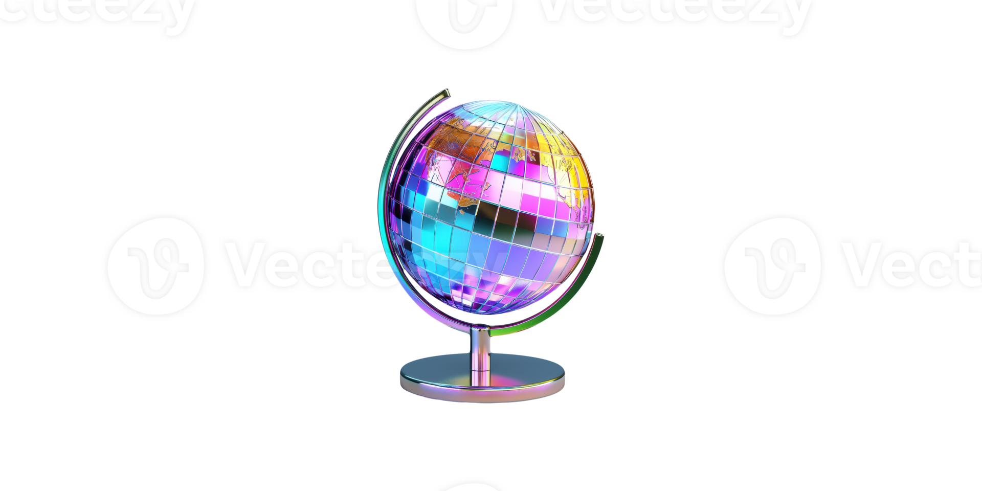 Colorful holographic globe on stand isolated on transparent background png