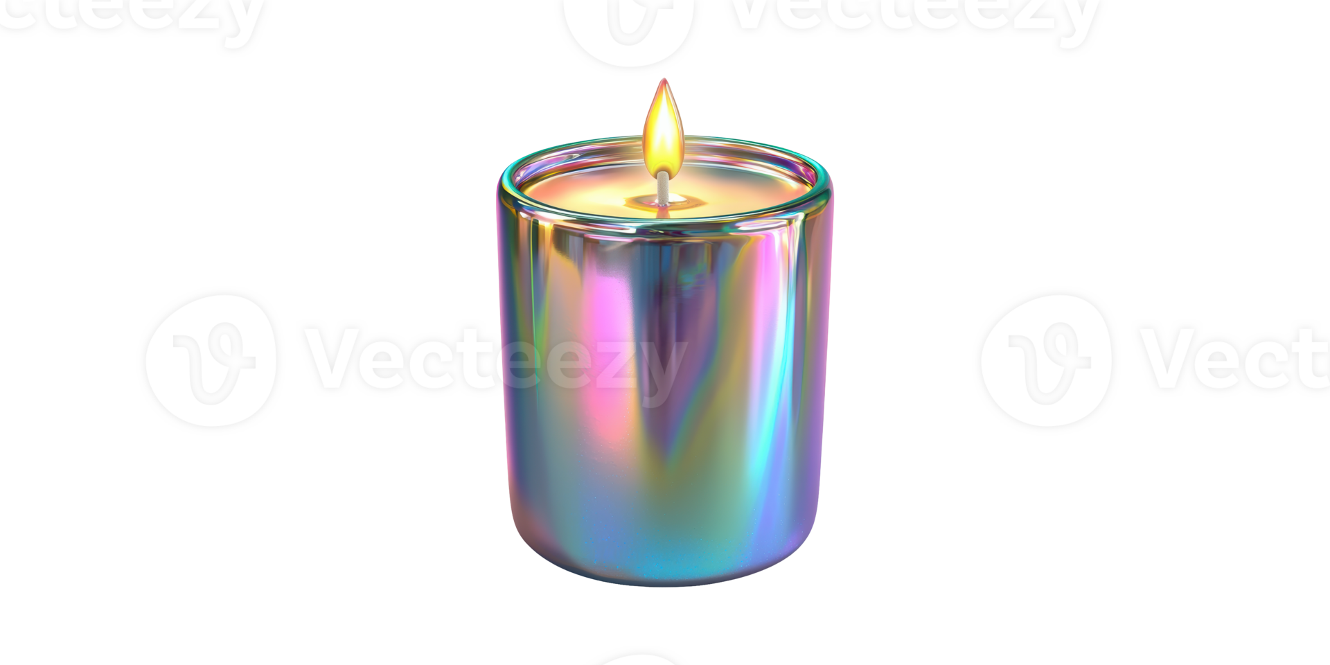 Holographic candle with flame set isolated on transparent background png