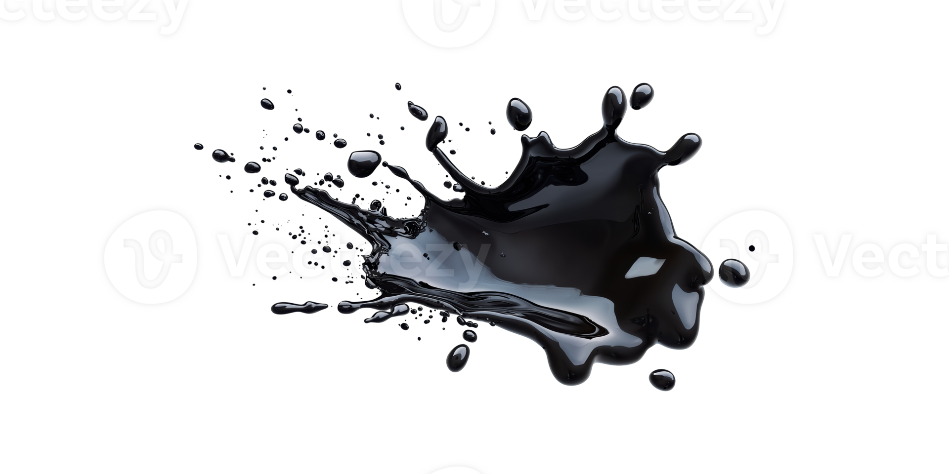 Black ink splash with dynamic droplets isolated on transparent background png