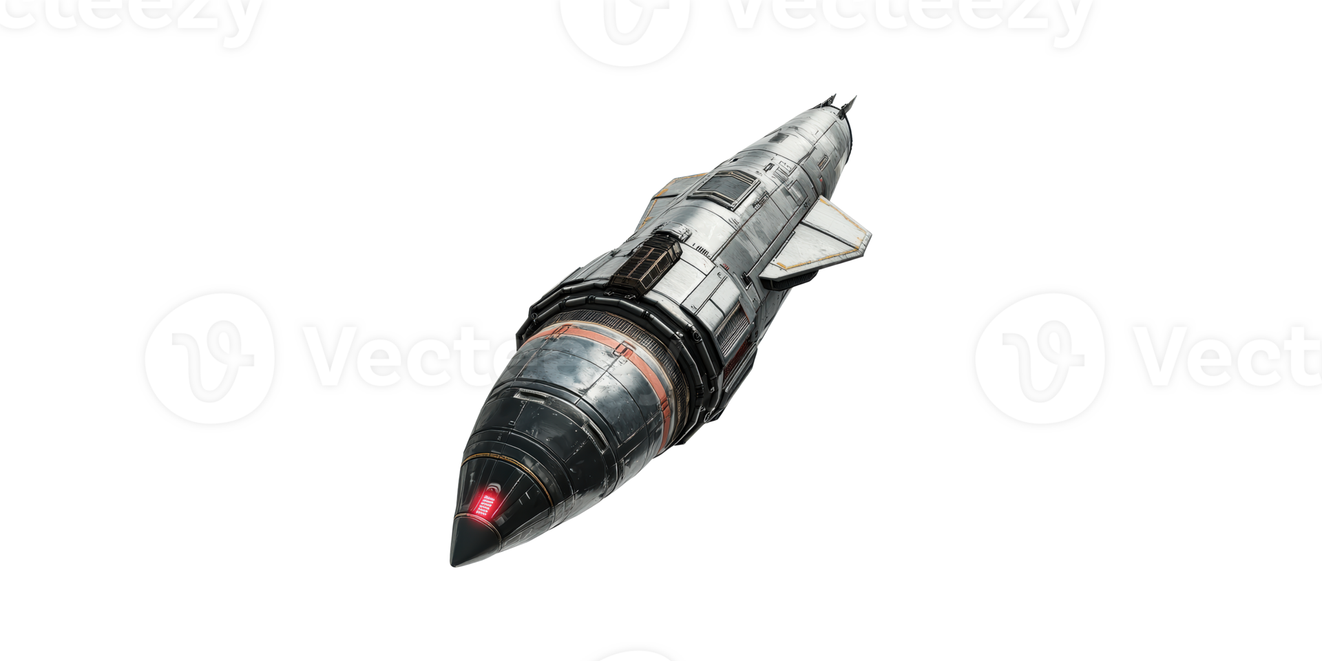 Futuristic gray metal rocket with engine detailing isolated on transparent background png