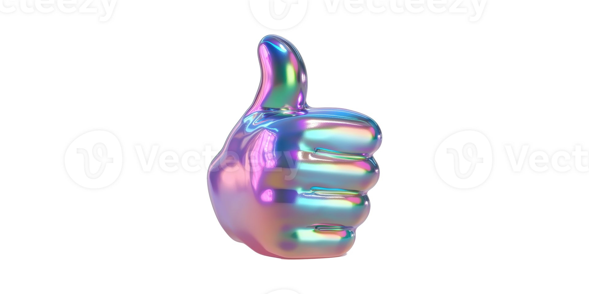 Iridescent thumbs up like hand gesture set isolated on transparent background png