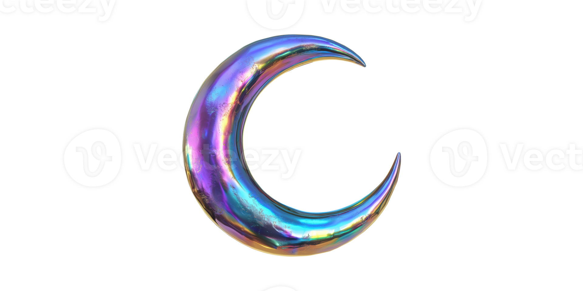 Metallic iridescent crescent moon isolated on transparent background png