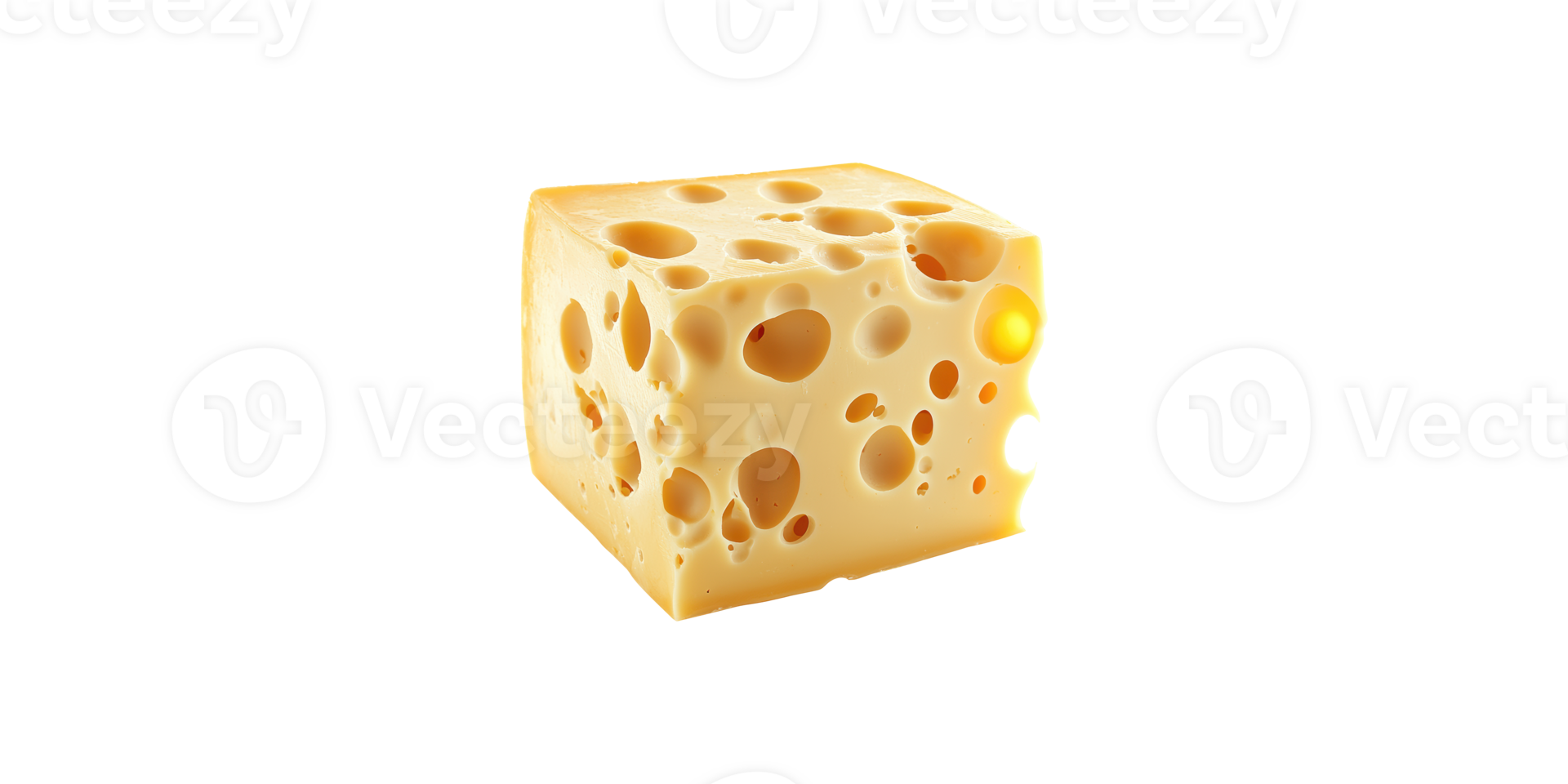Yellow swiss cheese cube with holes isolated on transparent background png