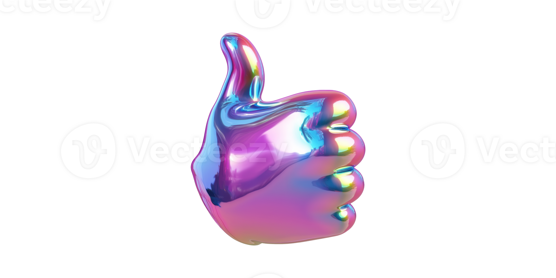 Colorful iridescent thumbs up gesture isolated on transparent background png