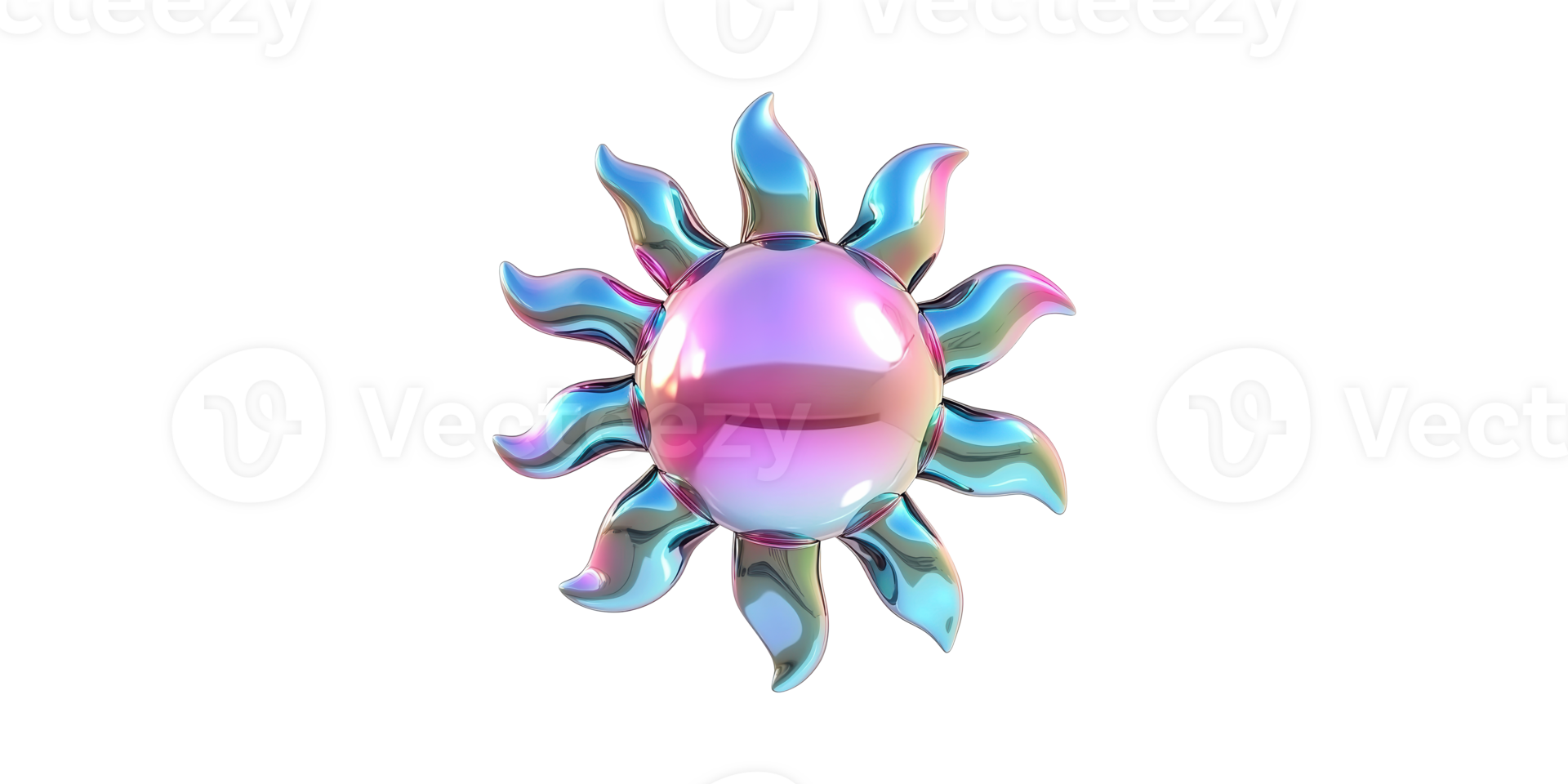 Iridescent sun with wavy rays isolated on transparent background png