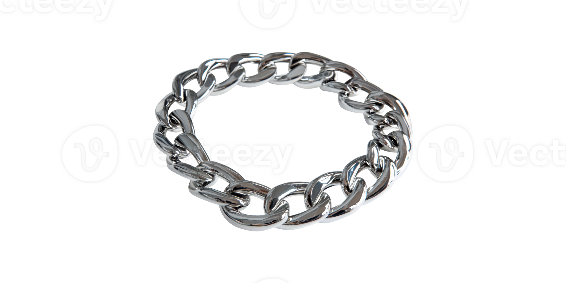 Silver chain link bracelet with reflective finish isolated on transparent background png