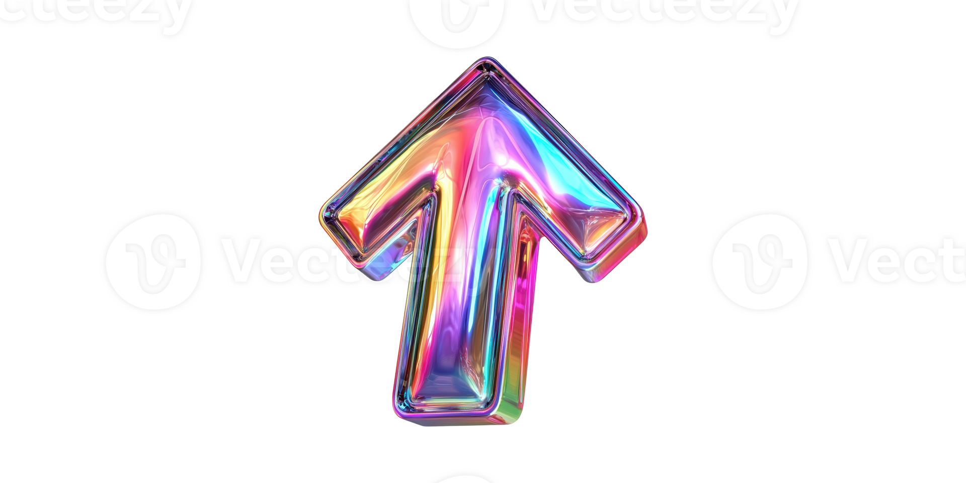 Colorful iridescent arrow shaped sign set isolated on transparent background png