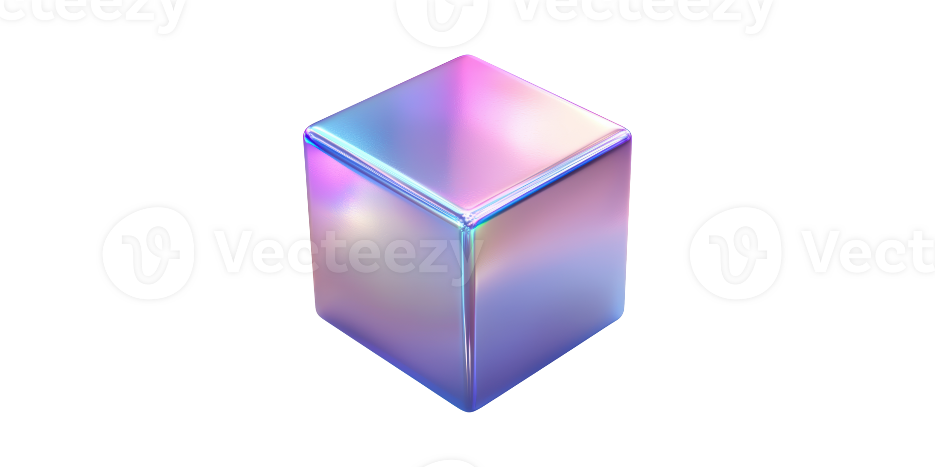 Iridescent cube with shiny surface and colorful reflection isolated on transparent background png