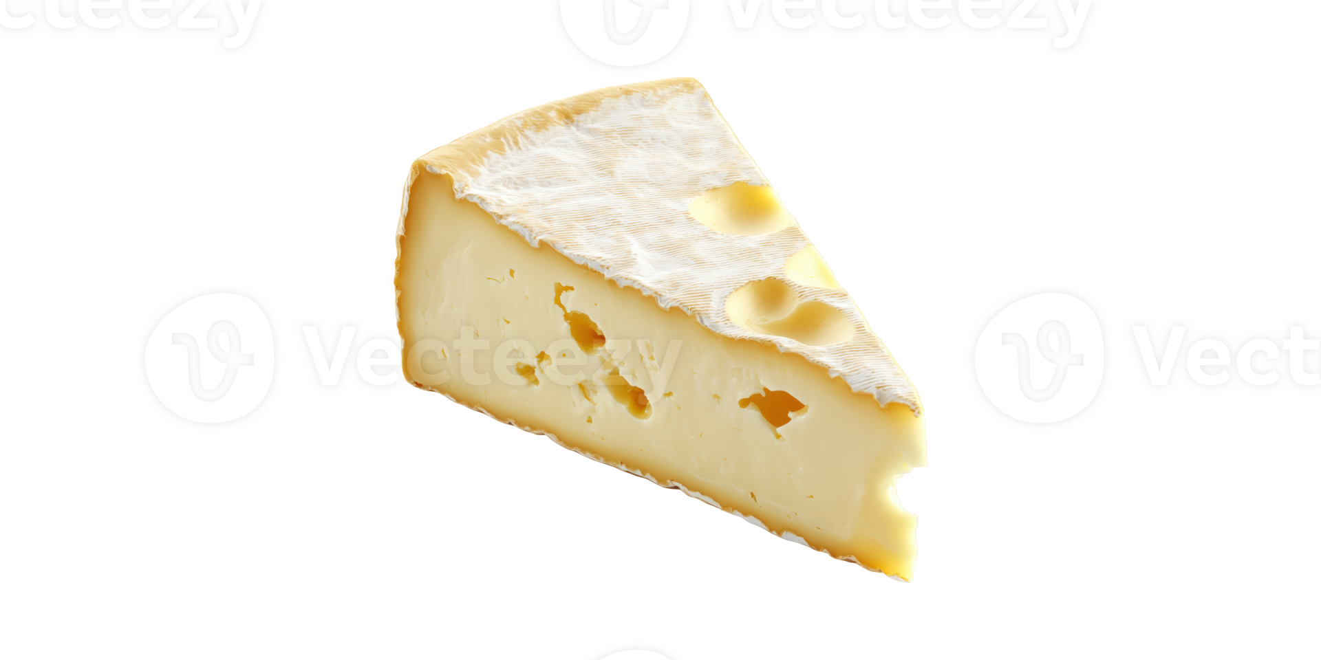 Brie cheese slice with textured rind and creamy interior isolated on transparent background png