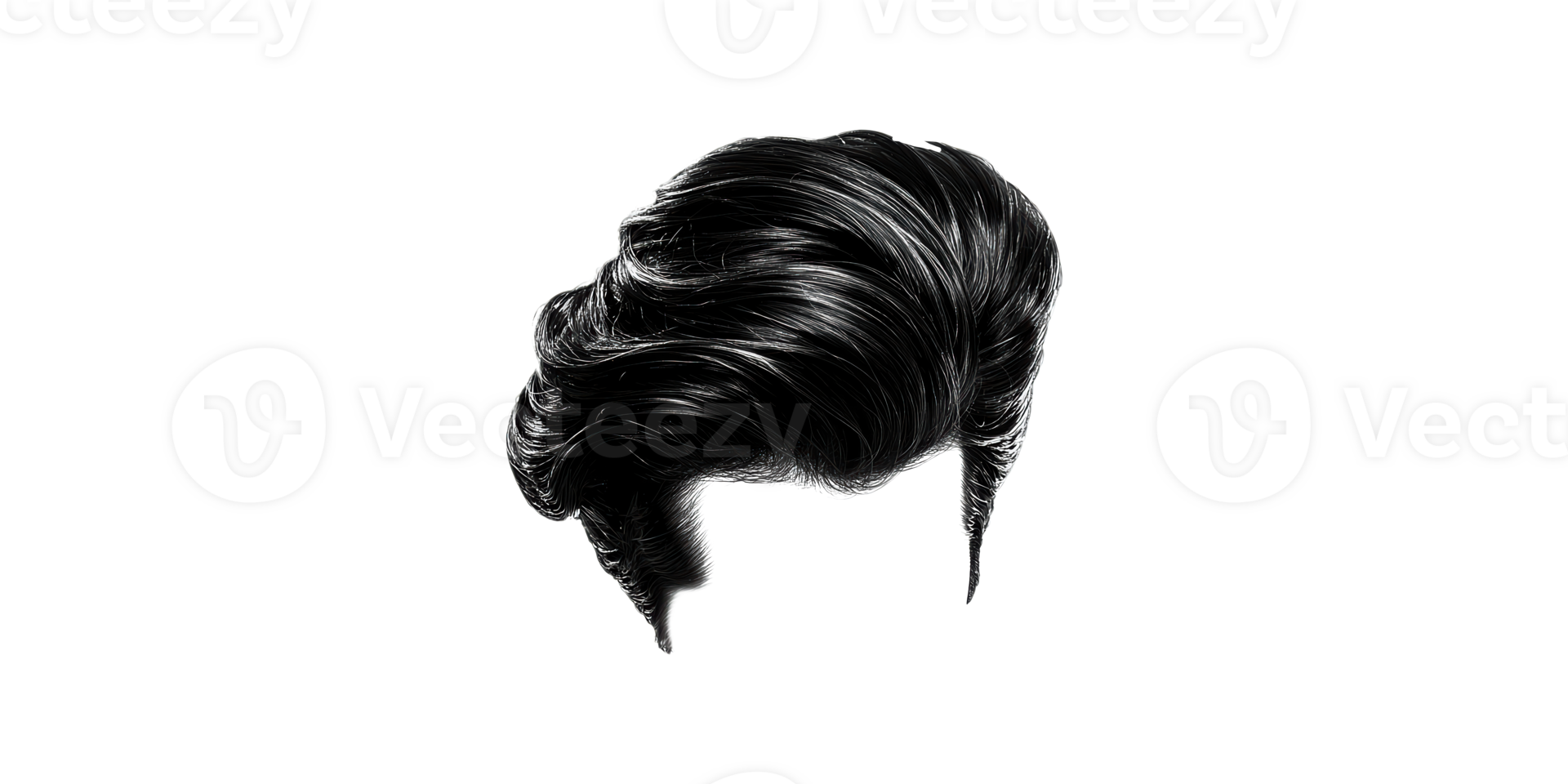 Stylish black pompadour hairstyle with sideburns isolated on transparent background png