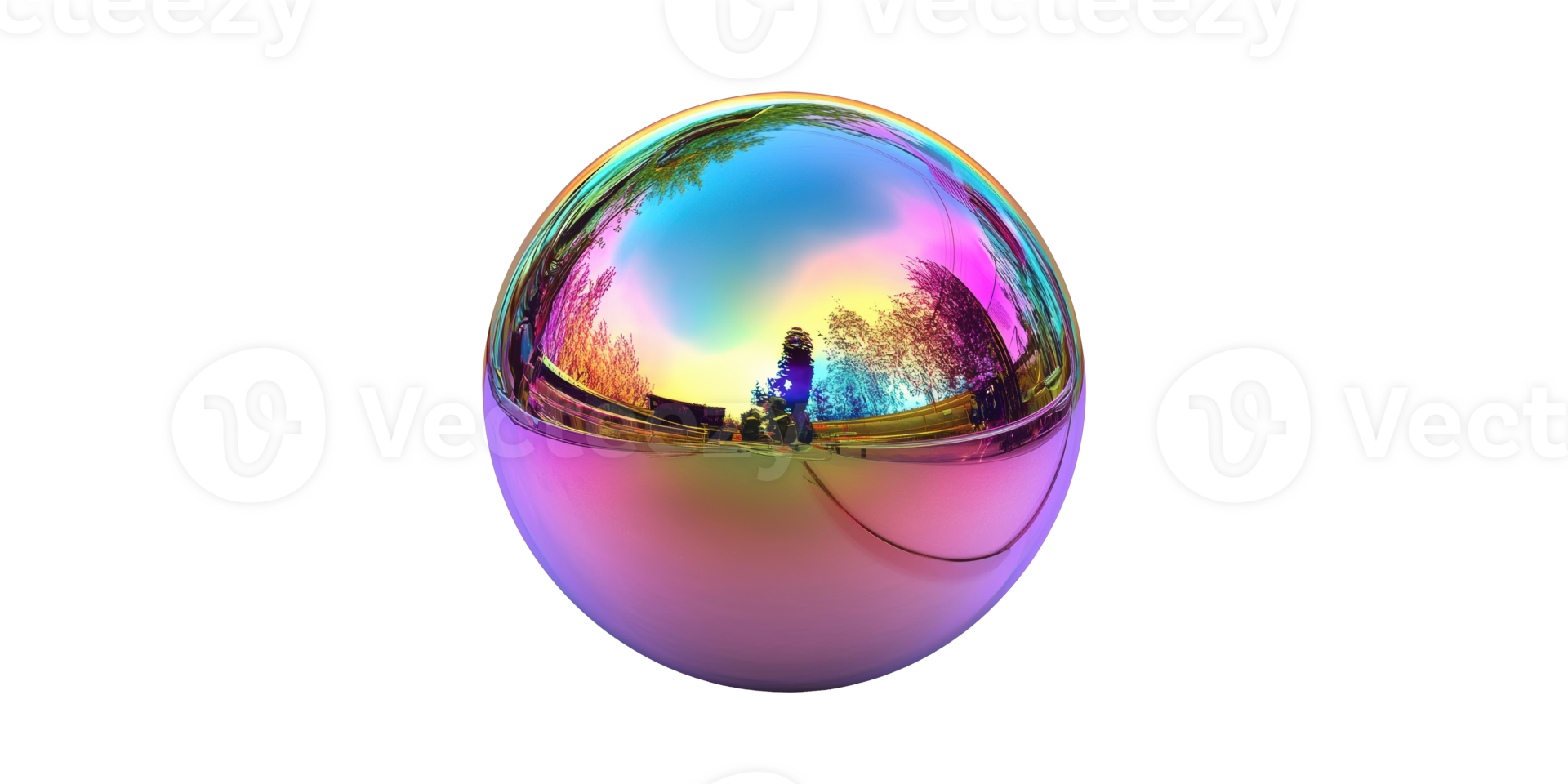 Reflective rainbow sphere with iridescent surface isolated on transparent background png