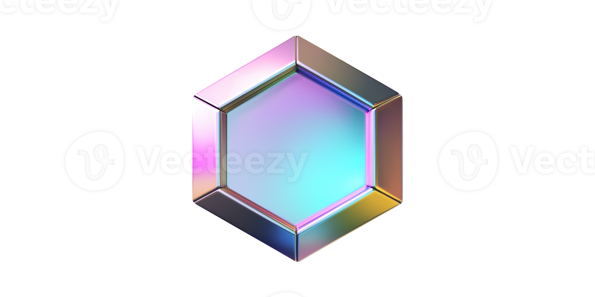 Multi-colored geometric hexagon shape with gradient effect set isolated on transparent background png
