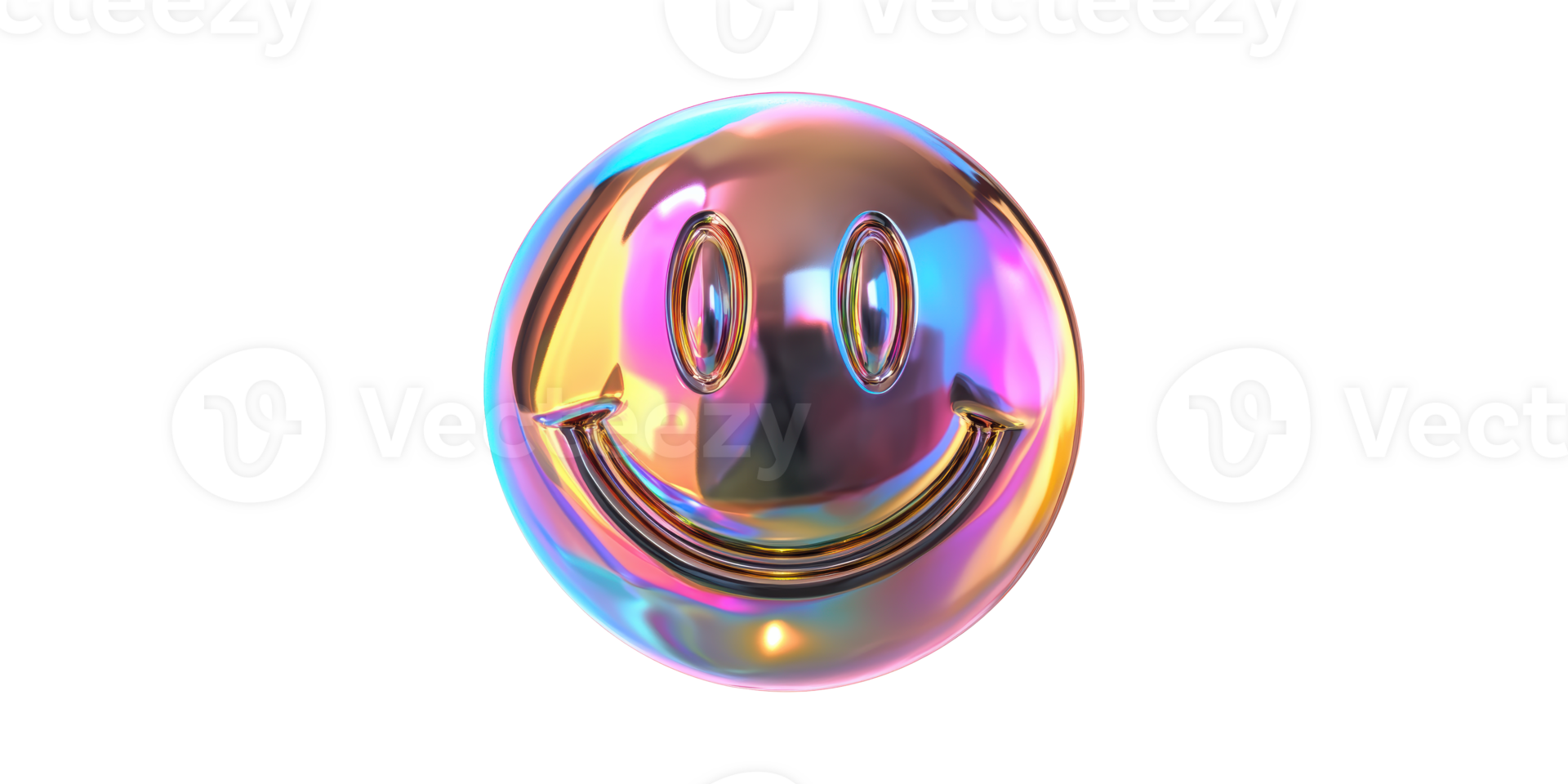 Colorful iridescent smiley face icon with happy expression set isolated on transparent background png