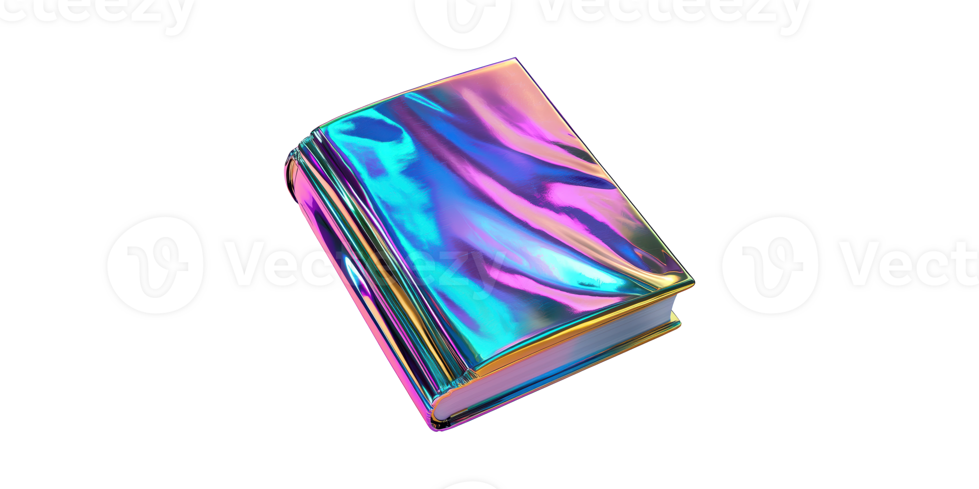 Iridescent holographic book with shiny metallic cover set isolated on transparent background png