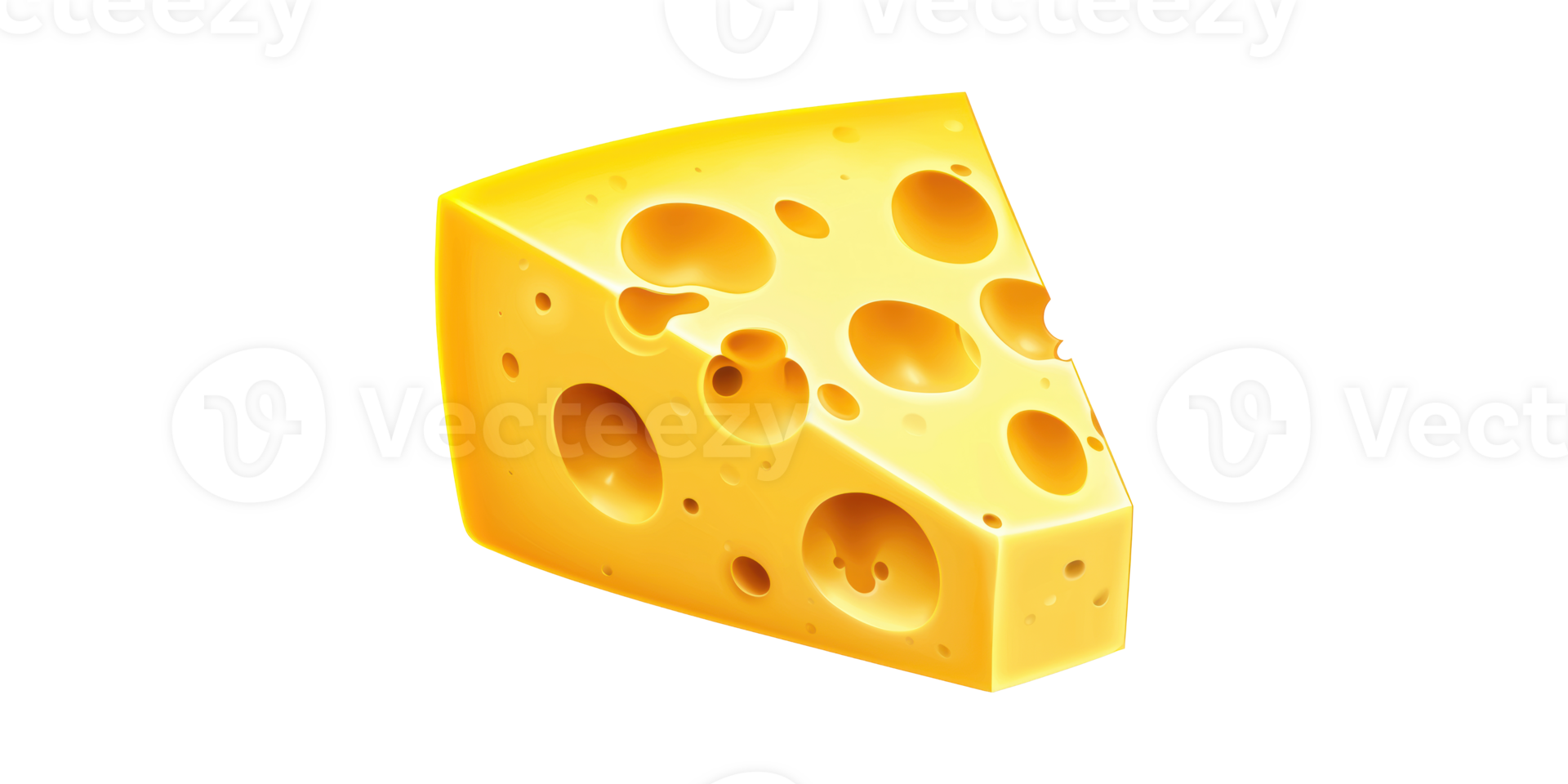 Yellow swiss cheese wedge with holes isolated on transparent background png