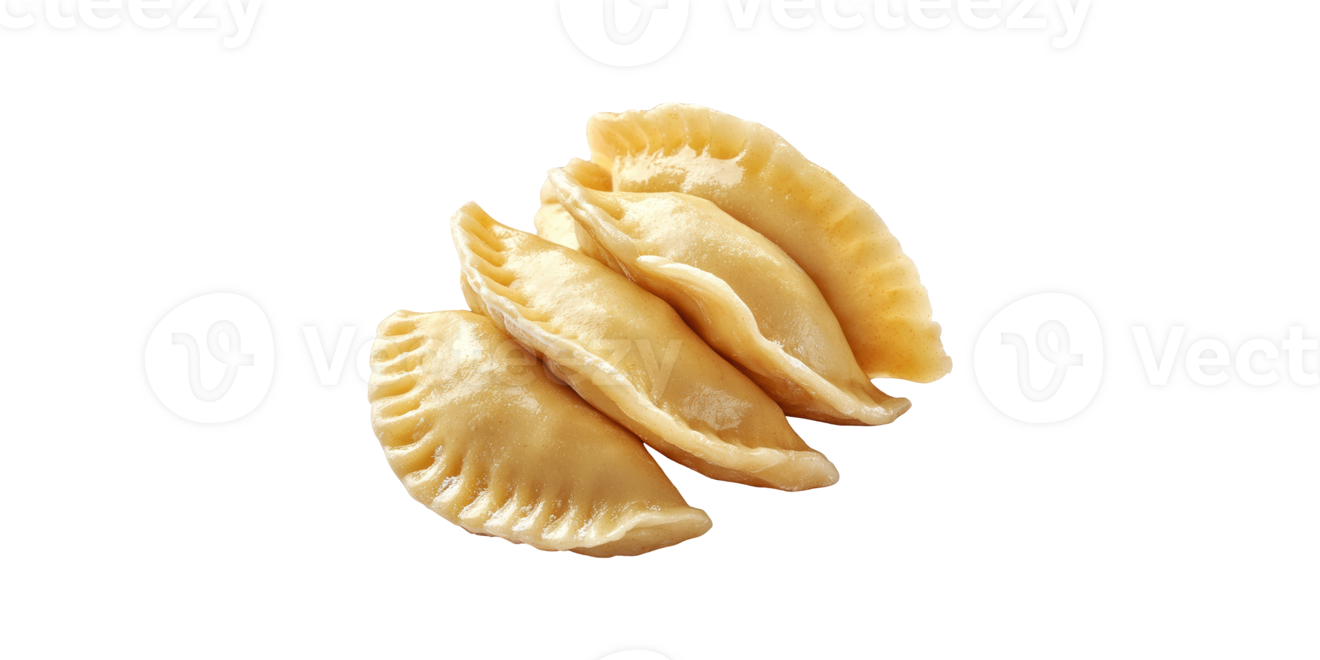 Three uncooked dumplings in traditional crescent shape isolated on transparent background png