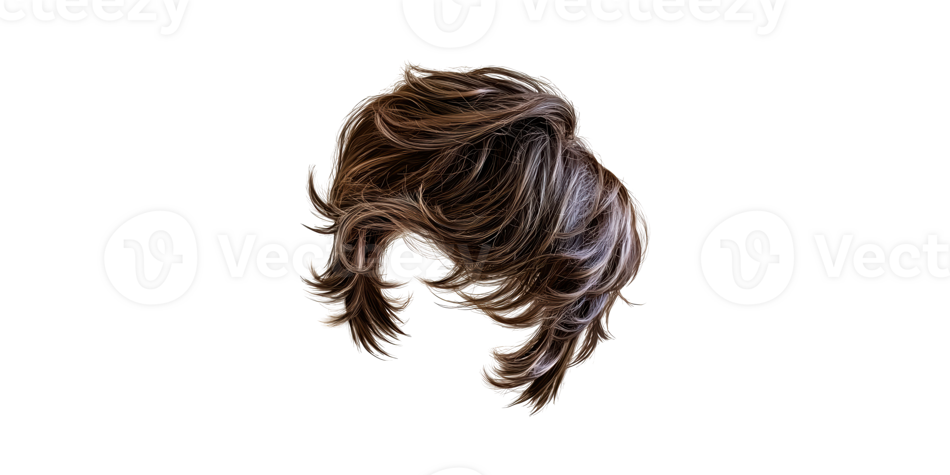 Short wavy brown wig with highlights isolated on transparent background png