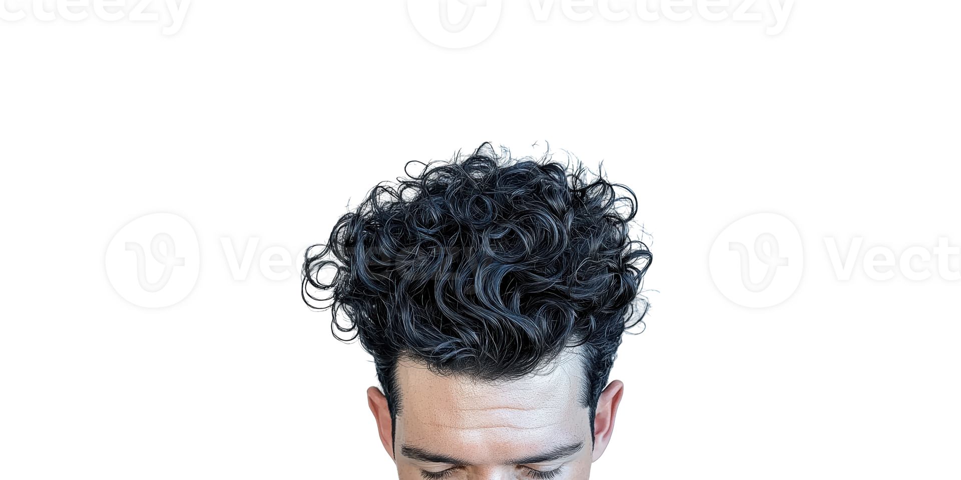 Curly dark hair with forehead visible isolated on transparent background png