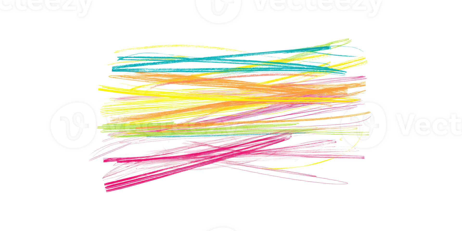 Colorful abstract crayon scribbles with vibrant lines isolated on transparent background png