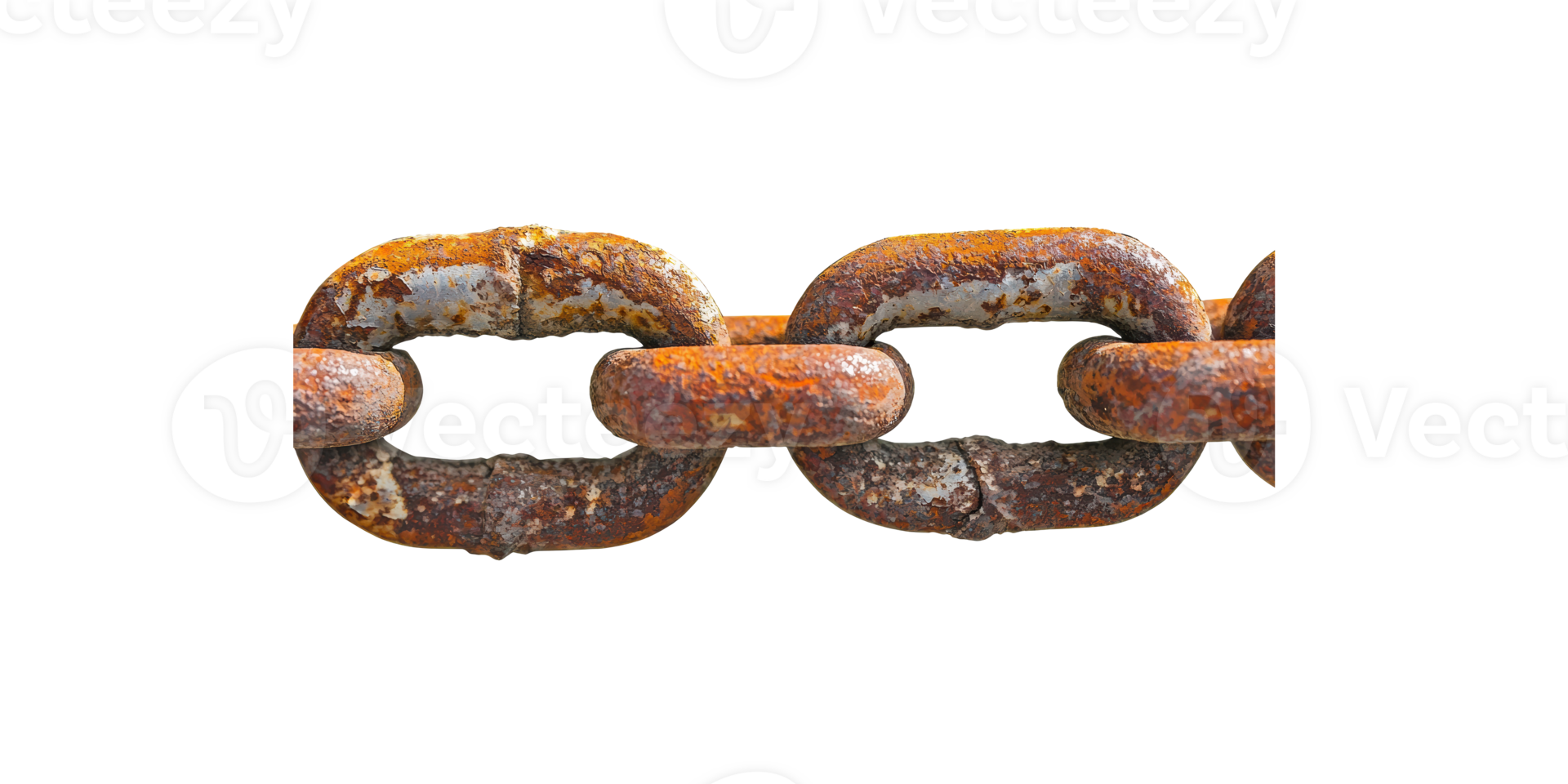 Rusty iron chain links connected and corroded over time isolated on transparent background png