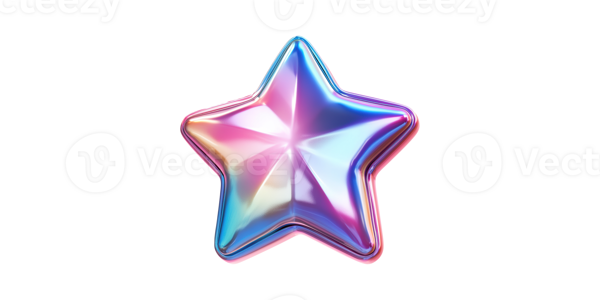 Shiny holographic star with iridescent colors set isolated on transparent background png