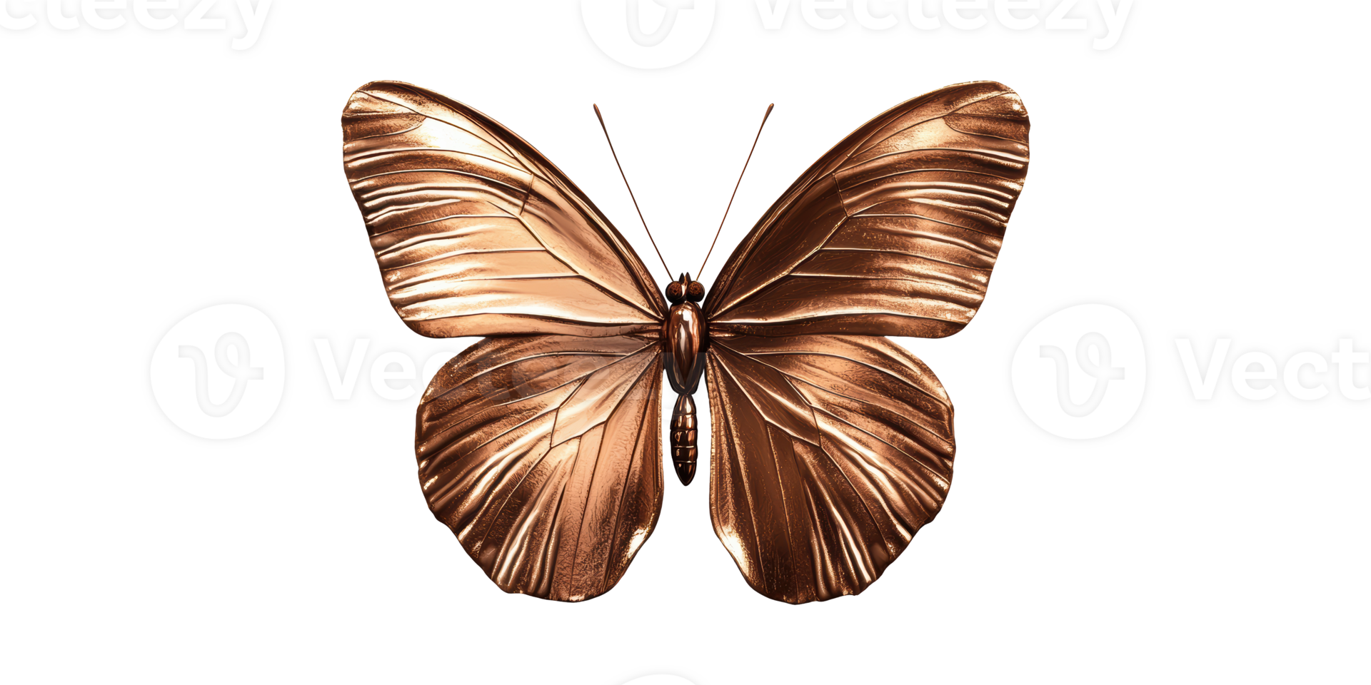 Metallic bronze butterfly with detailed wing patterns isolated on transparent background png