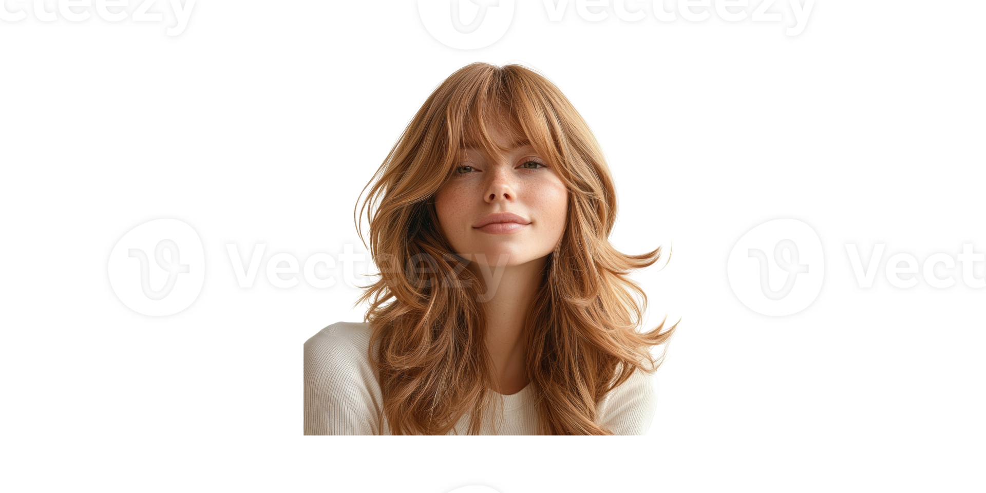 Woman with red hair and freckles smiling isolated on transparent background png