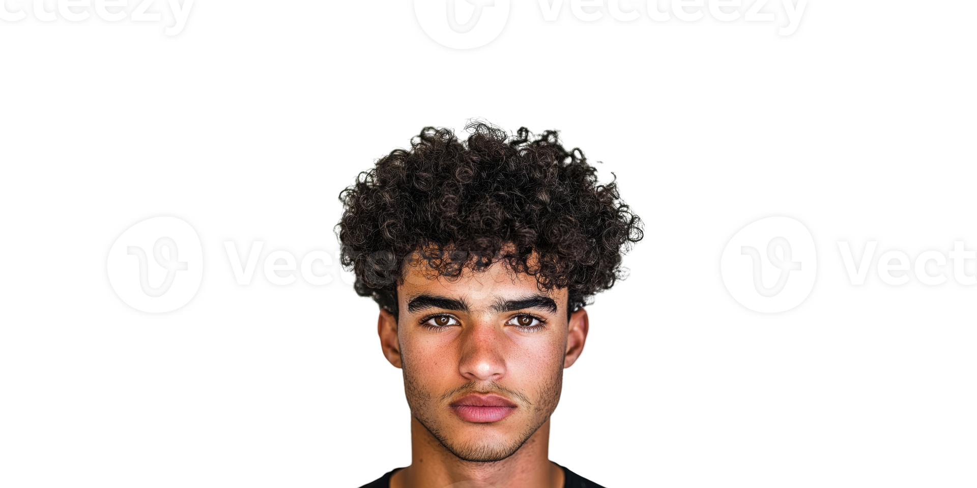 Portrait of a young man with curly hair isolated on transparent background png