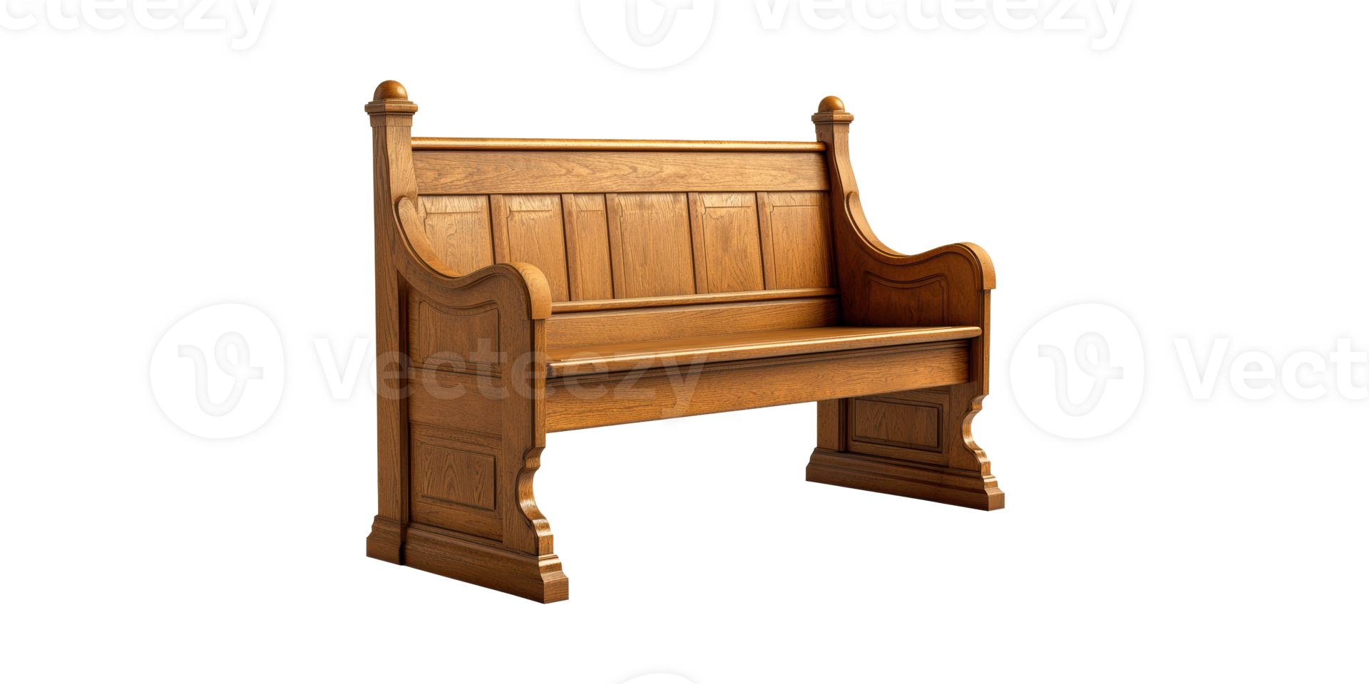 Wooden church pew with ornate design isolated on transparent background png