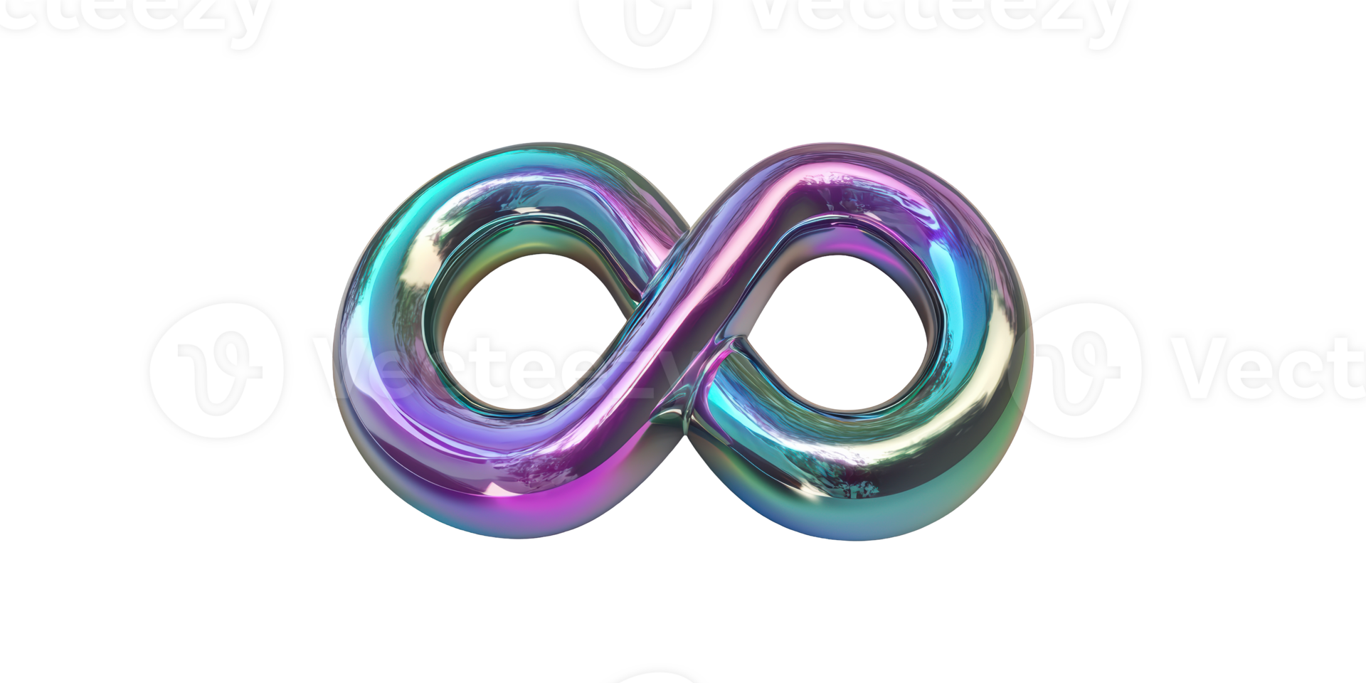 Colorful infinity symbol with iridescent surface set isolated on transparent background png