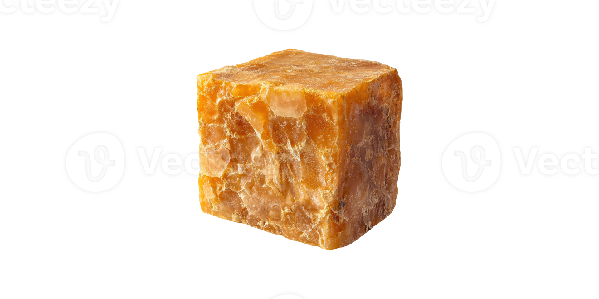 Orange calcite mineral stone cube with natural texture isolated on transparent background png