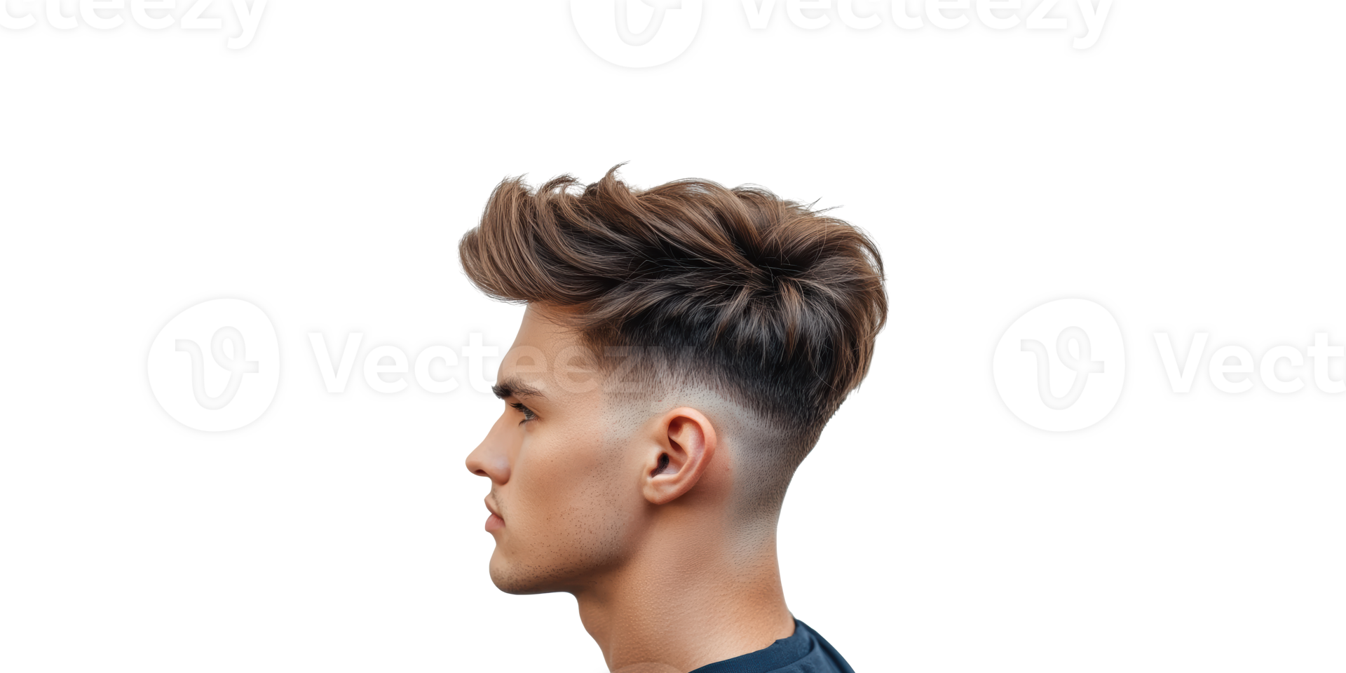 Young man with stylish haircut profile view isolated on transparent background png