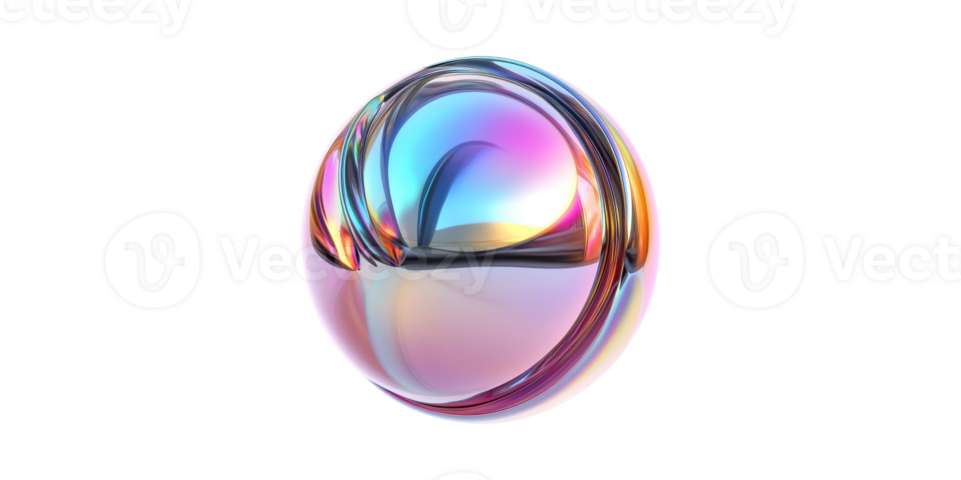 Abstract multicolored iridescent sphere with reflective surface isolated on transparent background png