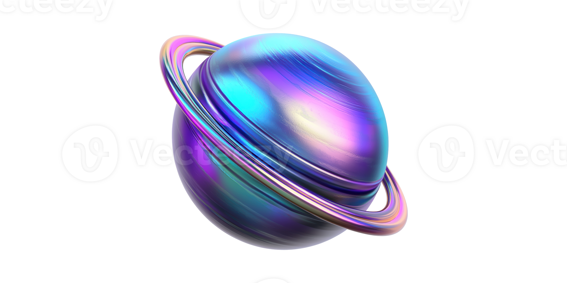Colorful iridescent planet with rings isolated on transparent background png