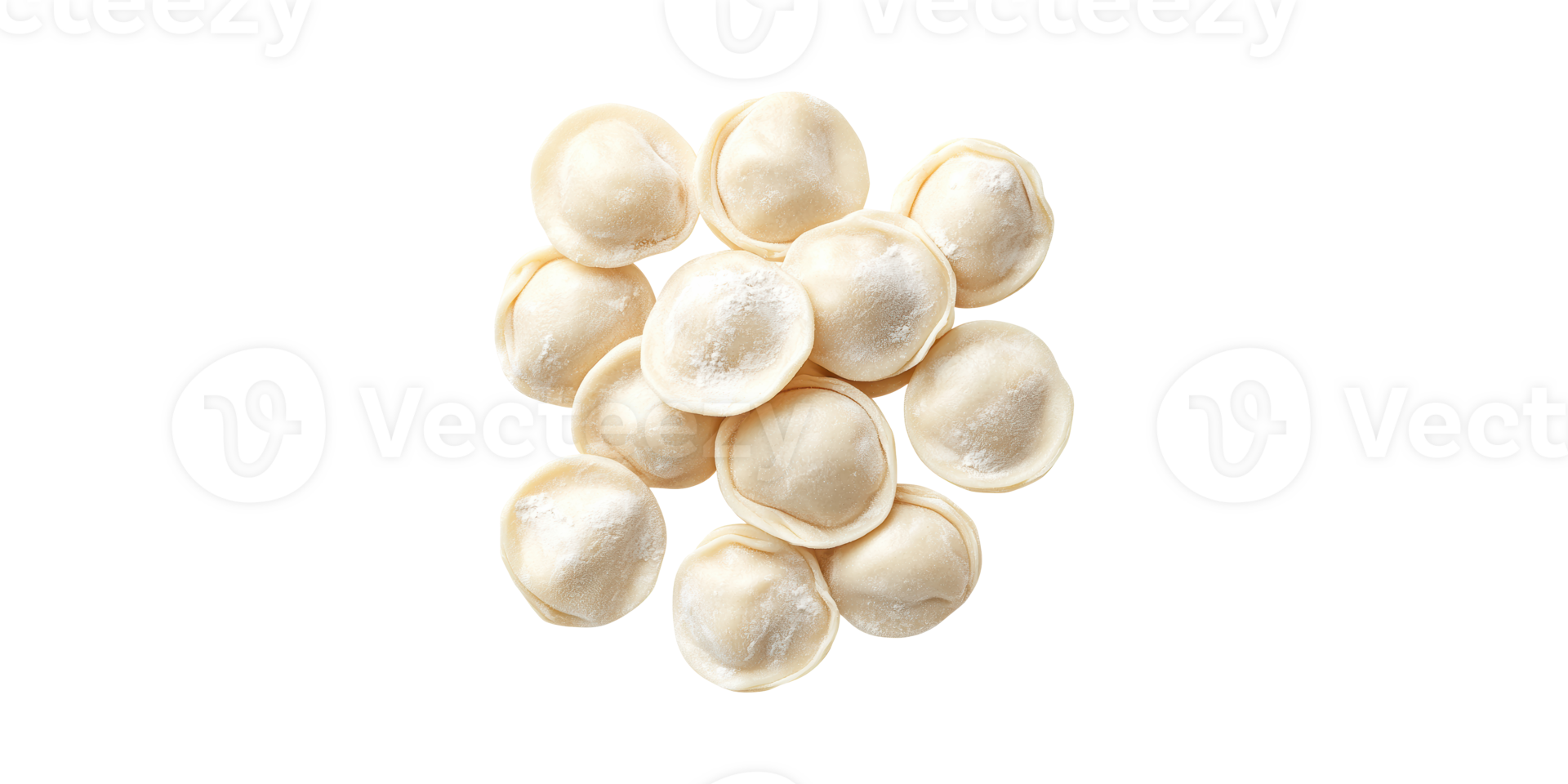 Raw dumplings carefully arranged in a circle isolated on transparent background png