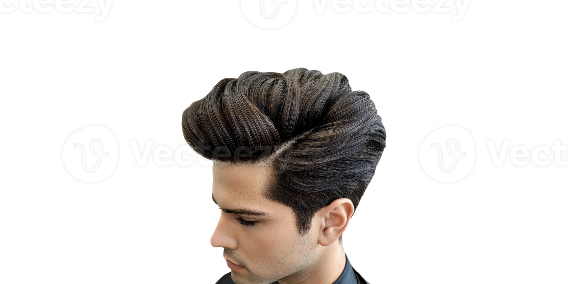 Stylish men's hairstyle featuring voluminous quiff isolated on transparent background png