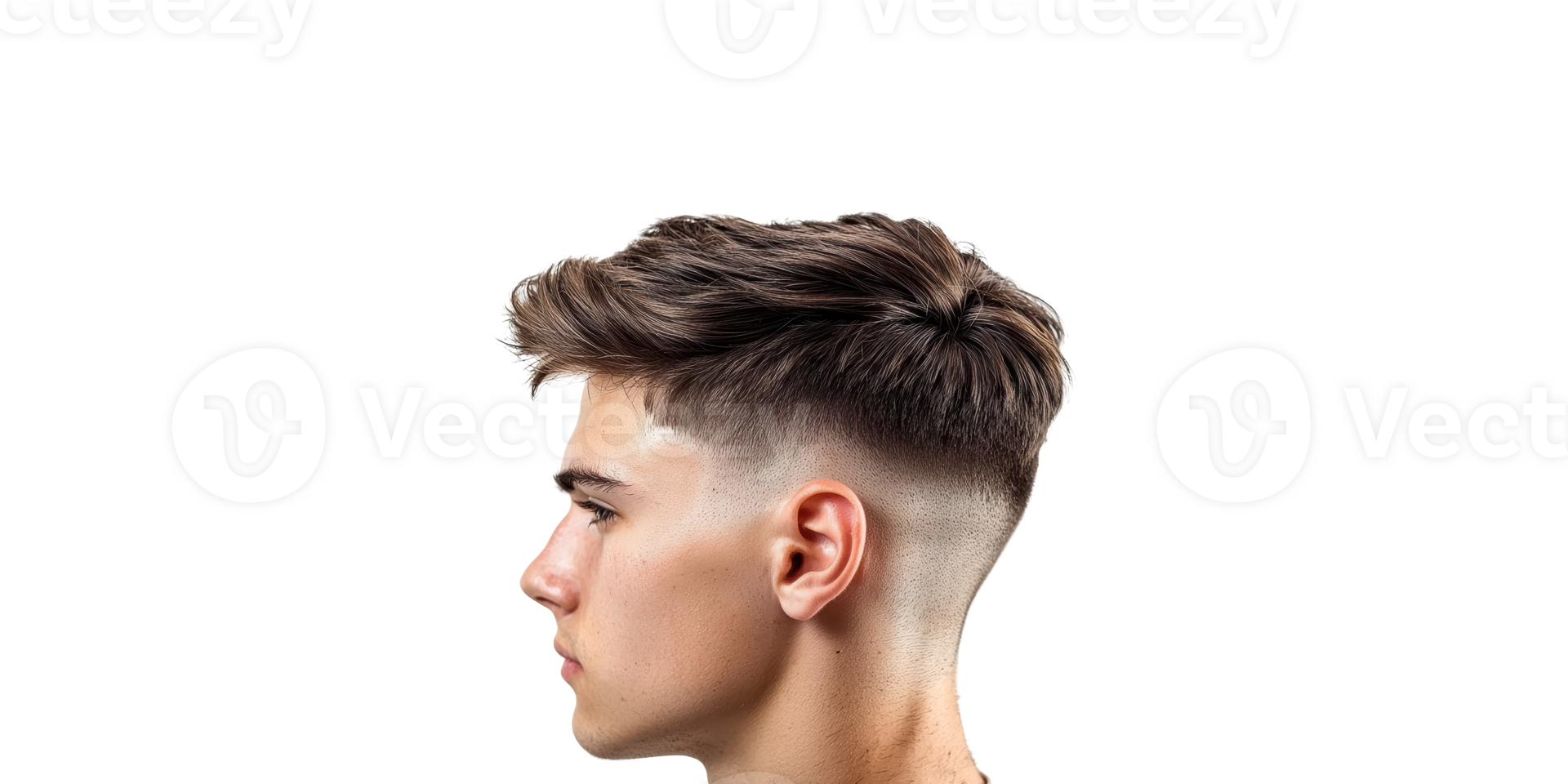 Side view of man's modern hairstyle featuring undercut isolated on transparent background png