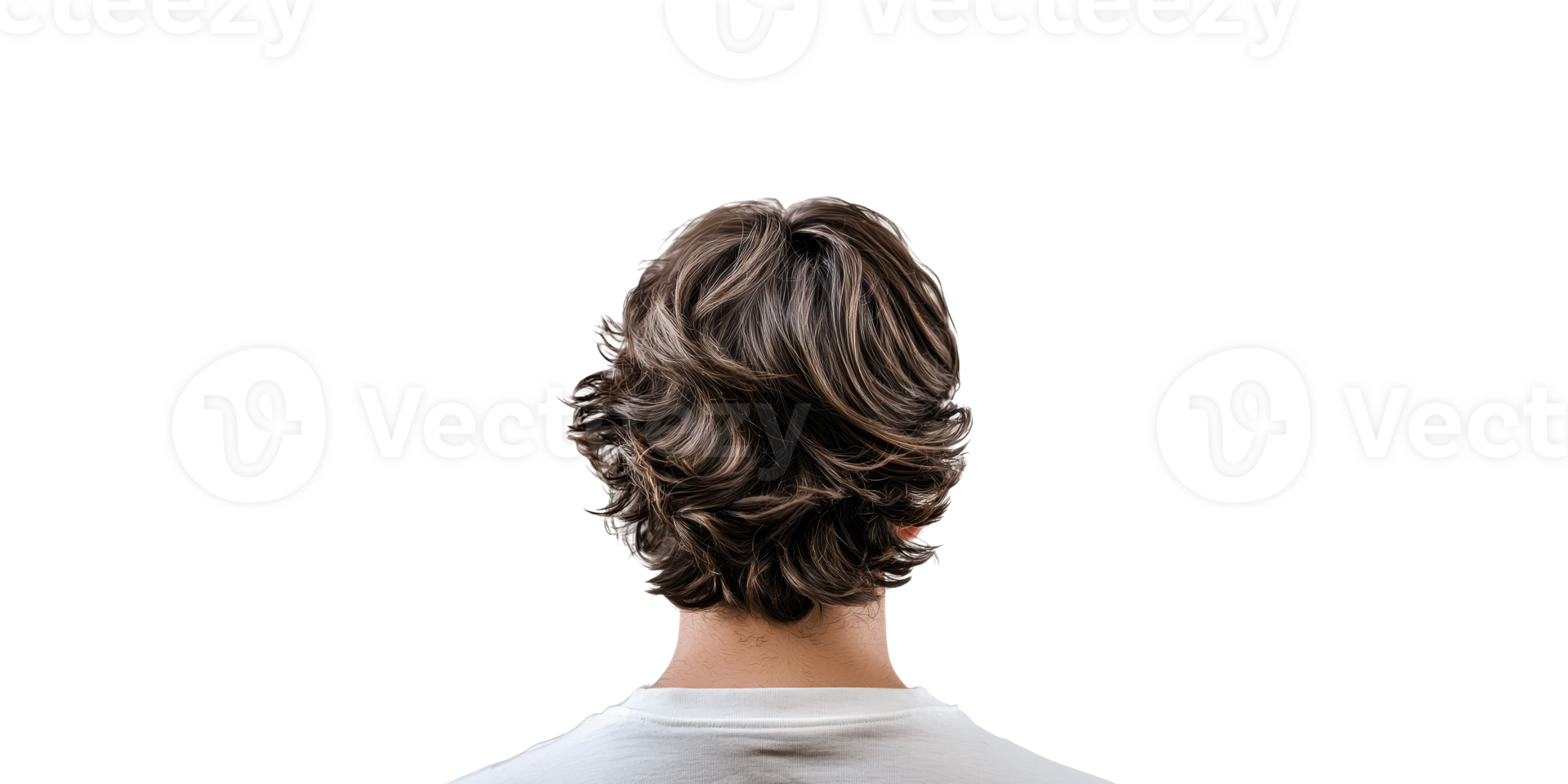 Back view of brown hair with wavy style isolated on transparent background png