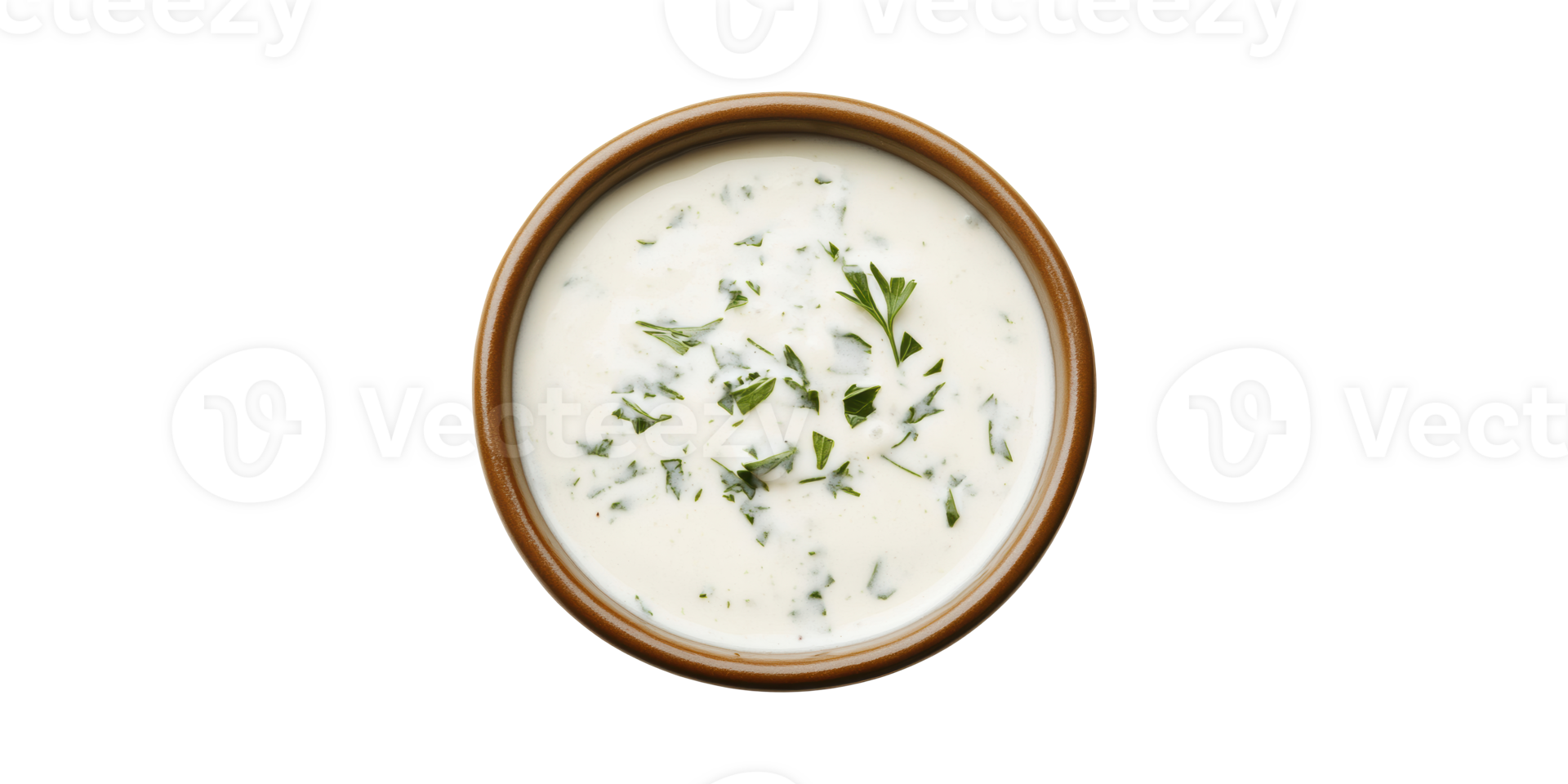 Creamy herb sauce in a brown bowl isolated on transparent background png