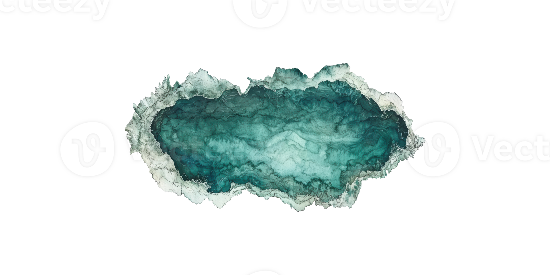 Abstract watercolor texture in green and teal tones isolated on transparent background png