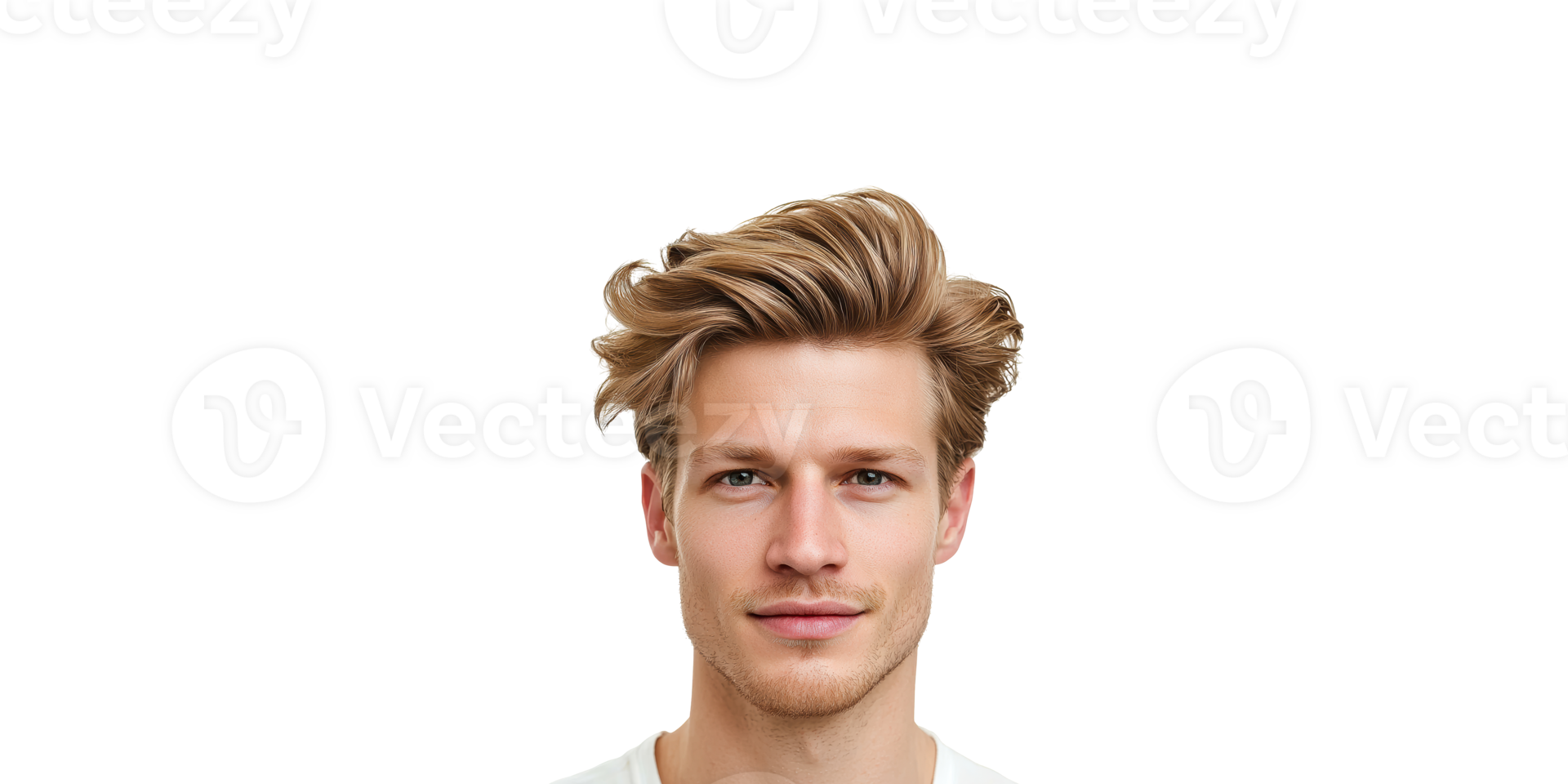 Portrait of a young man with wavy blond hair isolated on transparent background png
